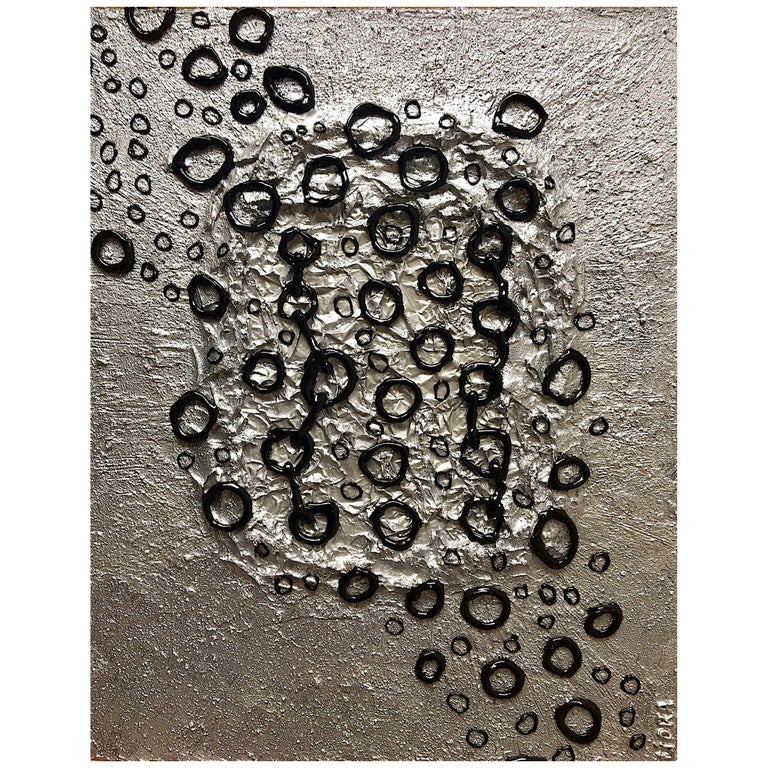 Painting Silver 2 by Liora Black Silver Textured Abstract Canvas