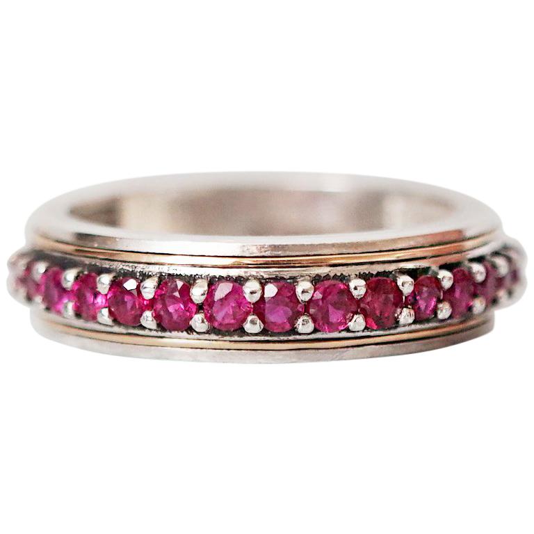 Silver/22 Karat Gold Inlay Ruby Ring For Sale
