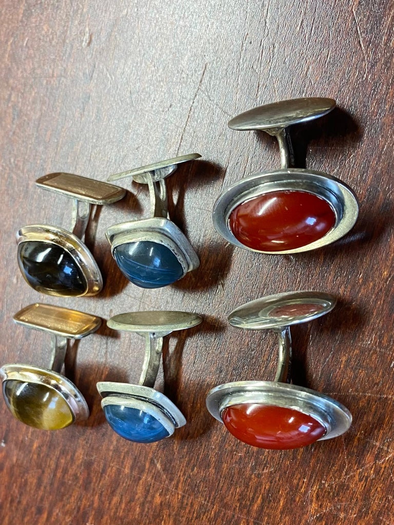 Boutons De Manchette Vintage Argent 835 Années 70 - Style Moderniste Européen, Occasion