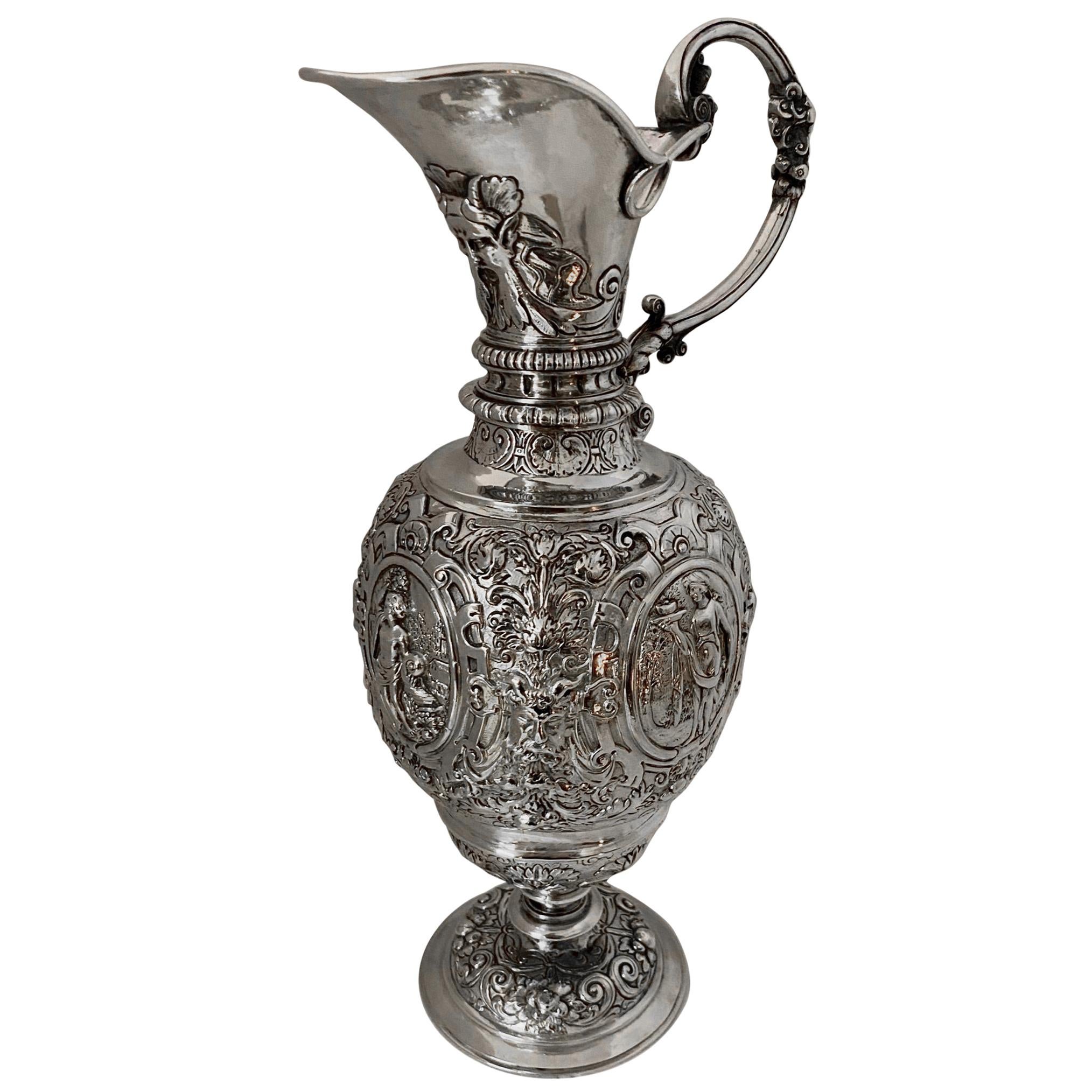 Brocca d'argento 780/00 Realizzata a Hanau nel 1900 circa, fatta a mano, neo-barocca in vendita