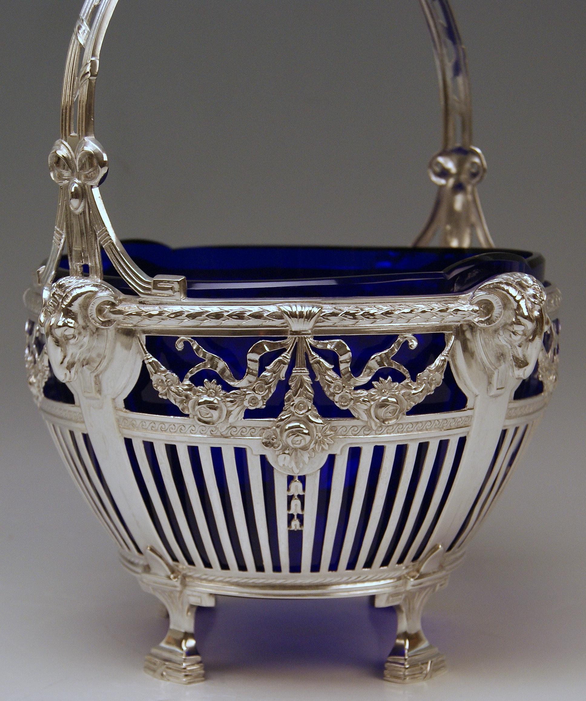 Silber 800 Original Blauer Jugendstil-Korb aus Glas Leinen Bremen, Deutschland (Art nouveau) im Angebot