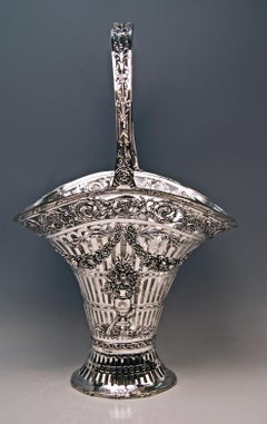 Silver 800 Art Nouveau Basket Glass Liner Germany Hanau, height: 22.44 inches