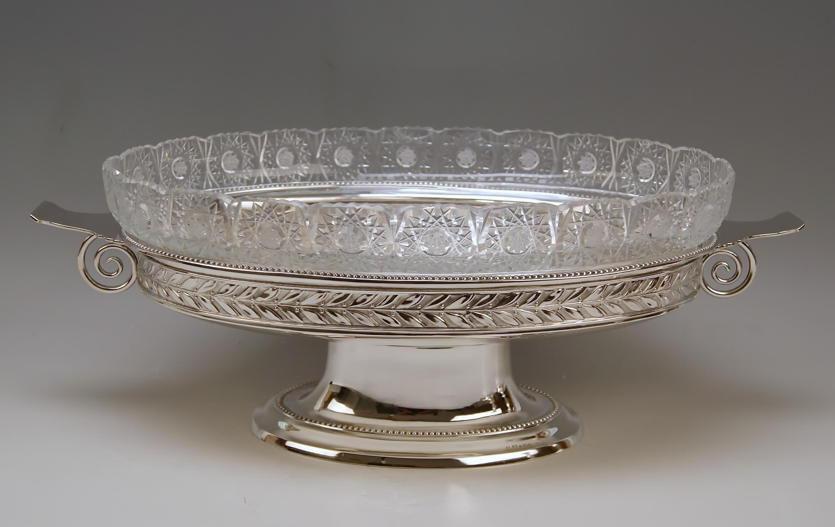 Stunning Art Nouveau large silver flower bowl / jardinière with original glass liner,
Hallmarked (German Silver) / manufactured circa 1900-1905

It is a finest large silver flower bowl (jardinière) with most elegant original glass liner.