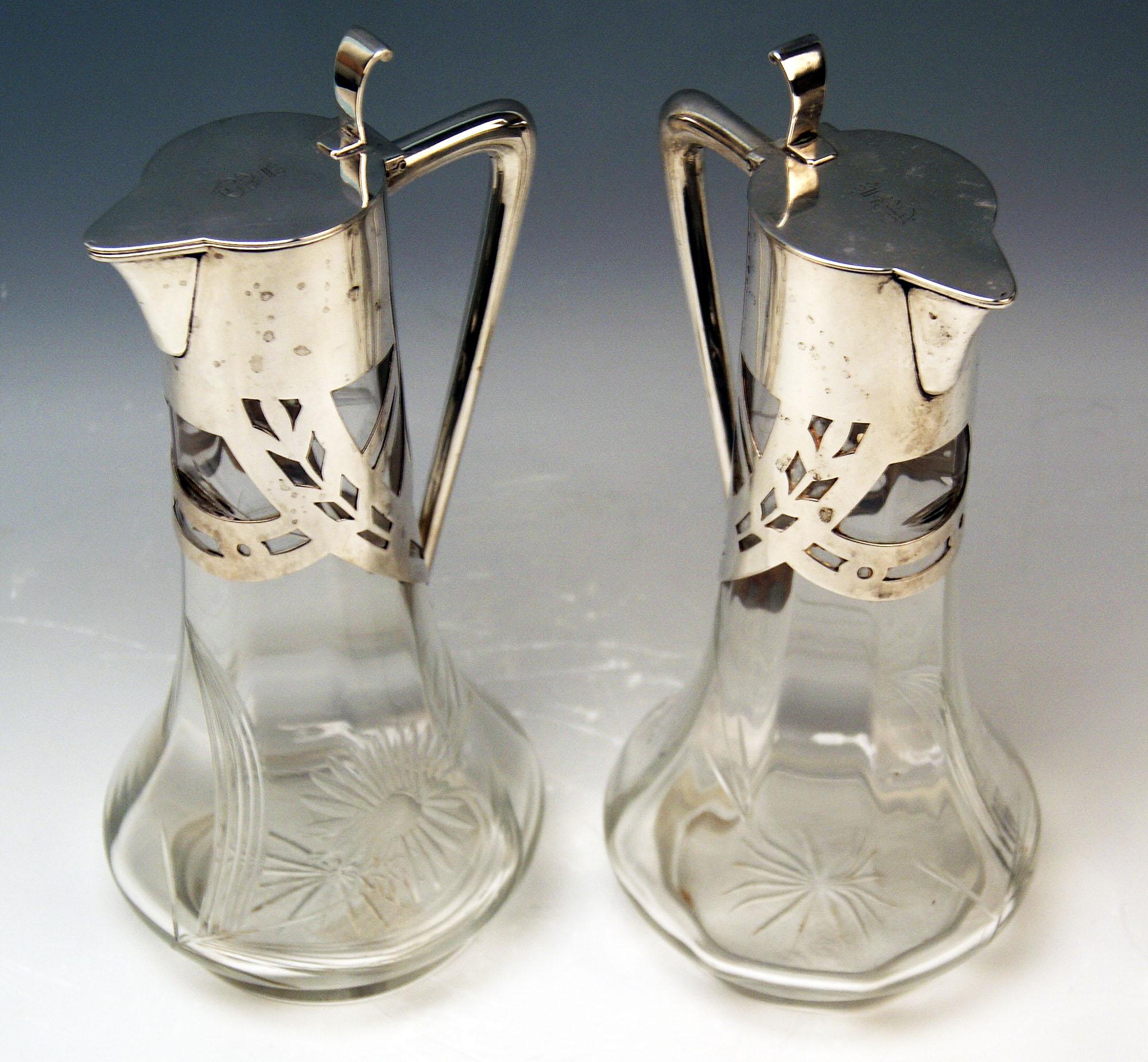 Silver 800 Art Nouveau Pair of Glass Decanters Deyhle Brothers, Germany, 1900 In Good Condition In Vienna, AT
