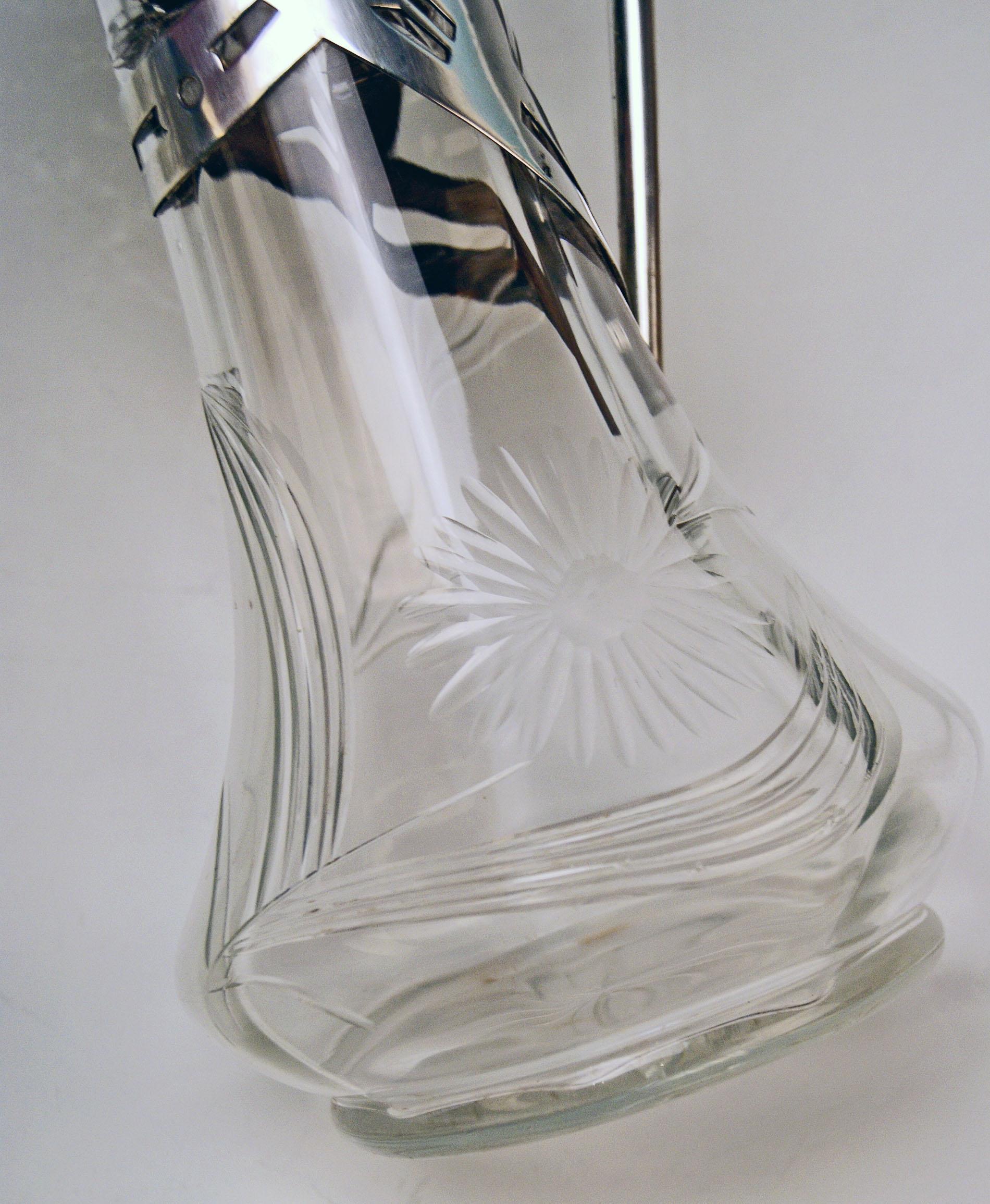Silver 800 Art Nouveau Pair of Glass Decanters Deyhle Brothers, Germany, 1900 1