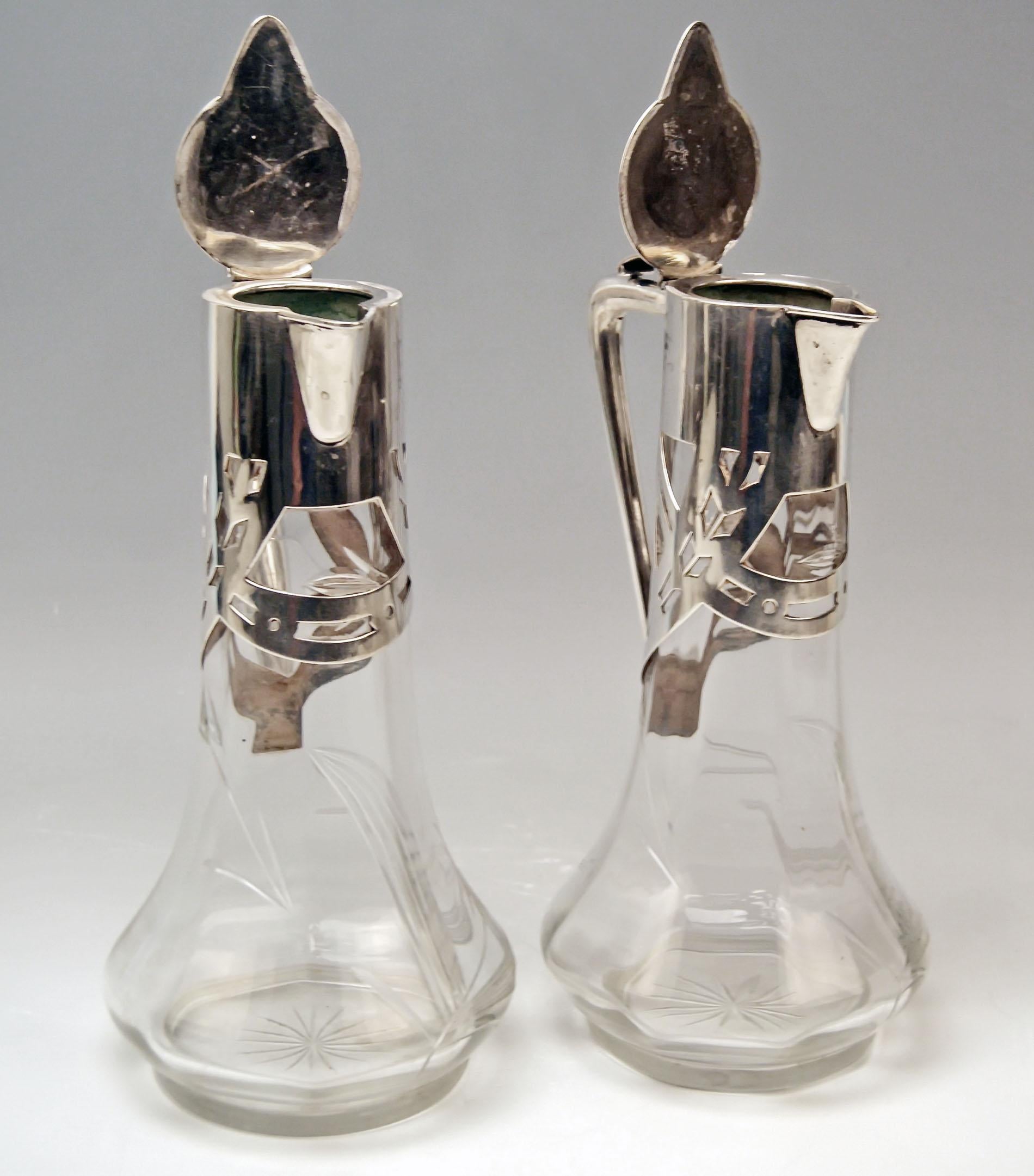 Silver 800 Art Nouveau Pair of Glass Decanters Deyhle Brothers, Germany, 1900 5