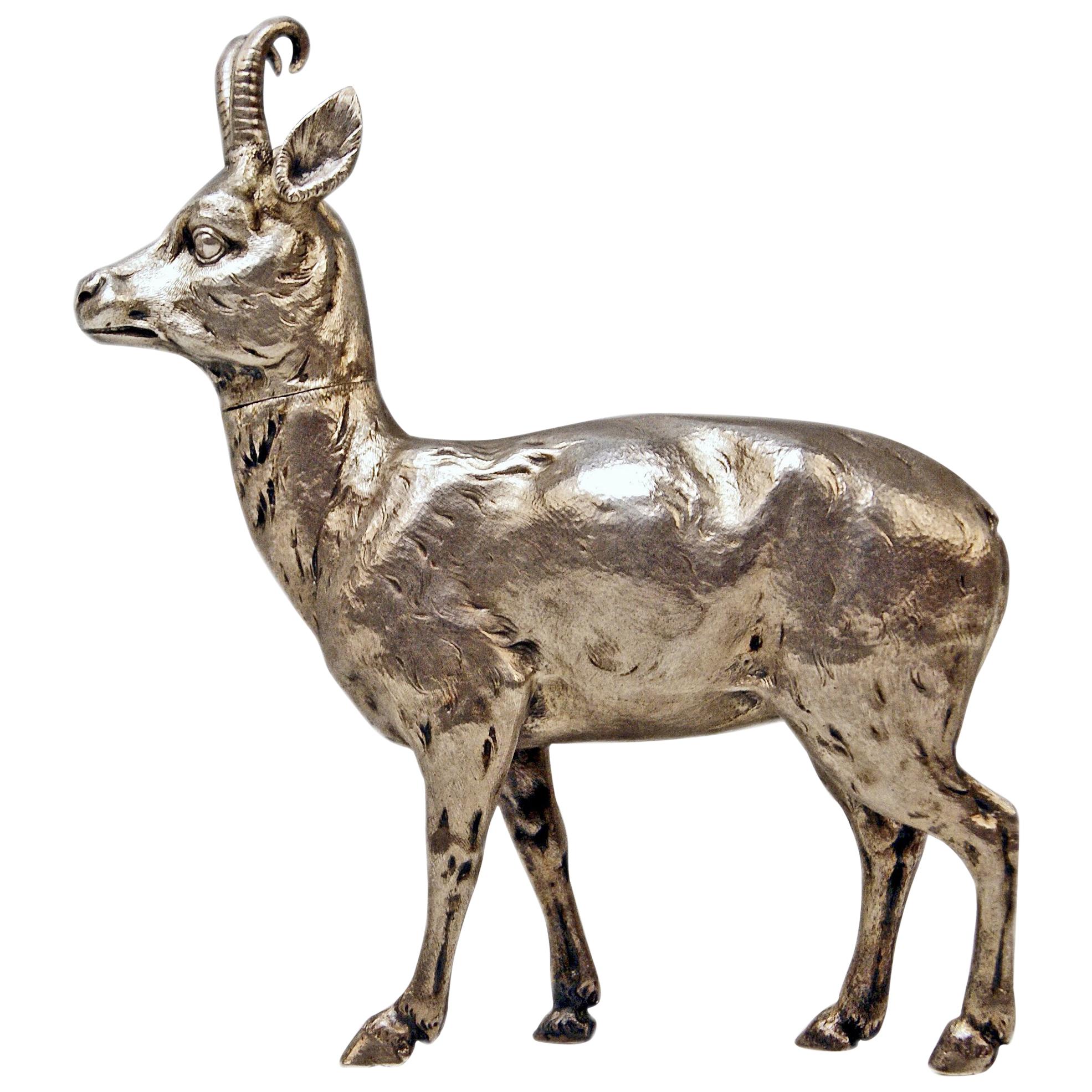 Silver 800 Chamois Animal Figurine Hanau Germany Manufactory Karl Kurz