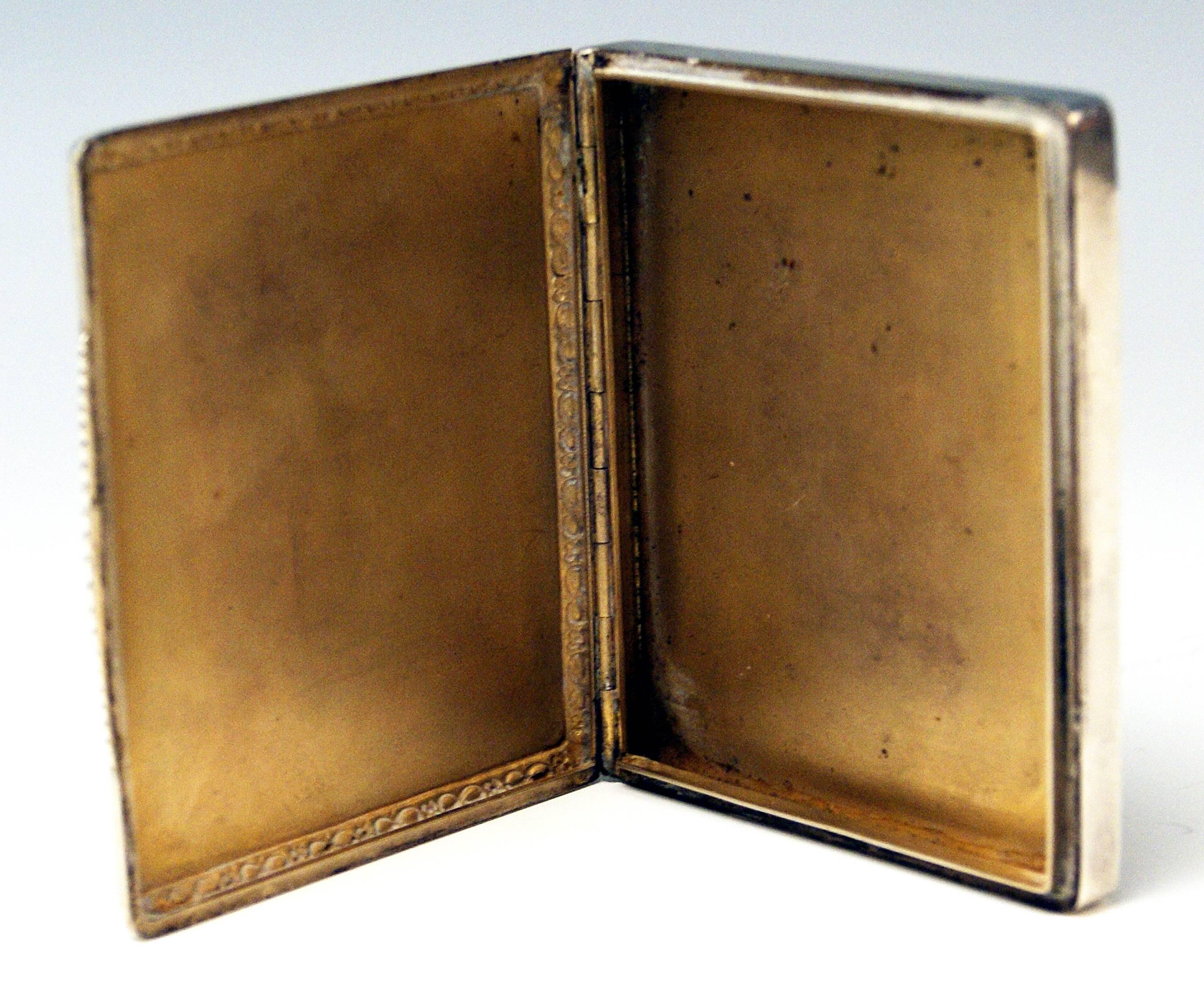 Women's or Men's Silver 800 Erotica Cigarette Case Enamel Painting Loving Couple, circa 1890