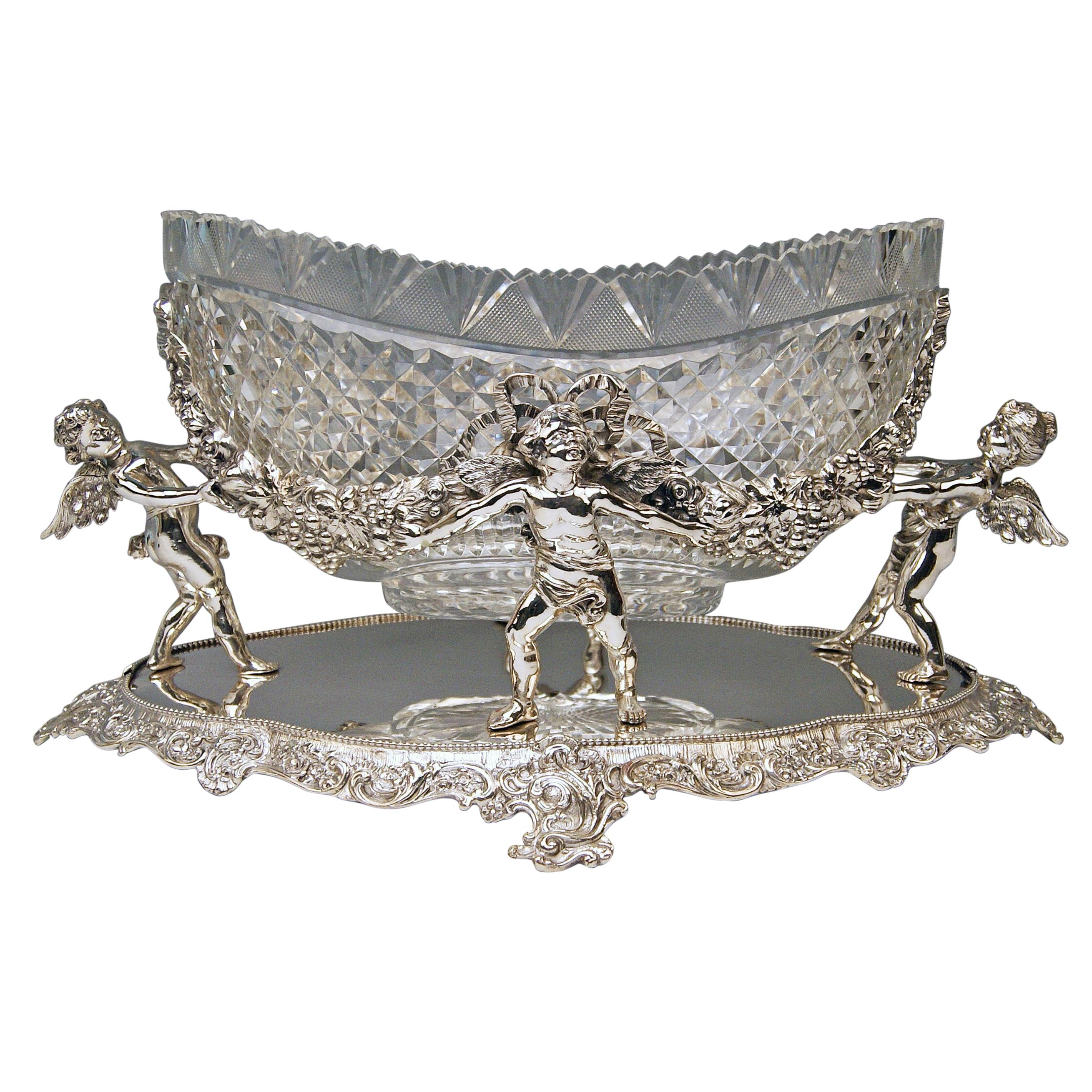 Silver 800 German Centrepiece Glass Schleissner, Hanau ca 1890 width 18.3 inches