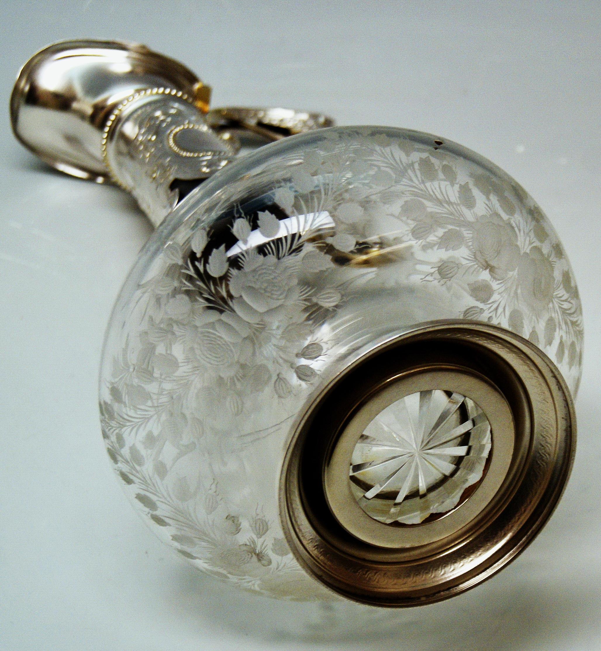 High Victorian Silver 800 Historicism Glass Decanter Wine Carafe, Austria Made circa 1880-1890