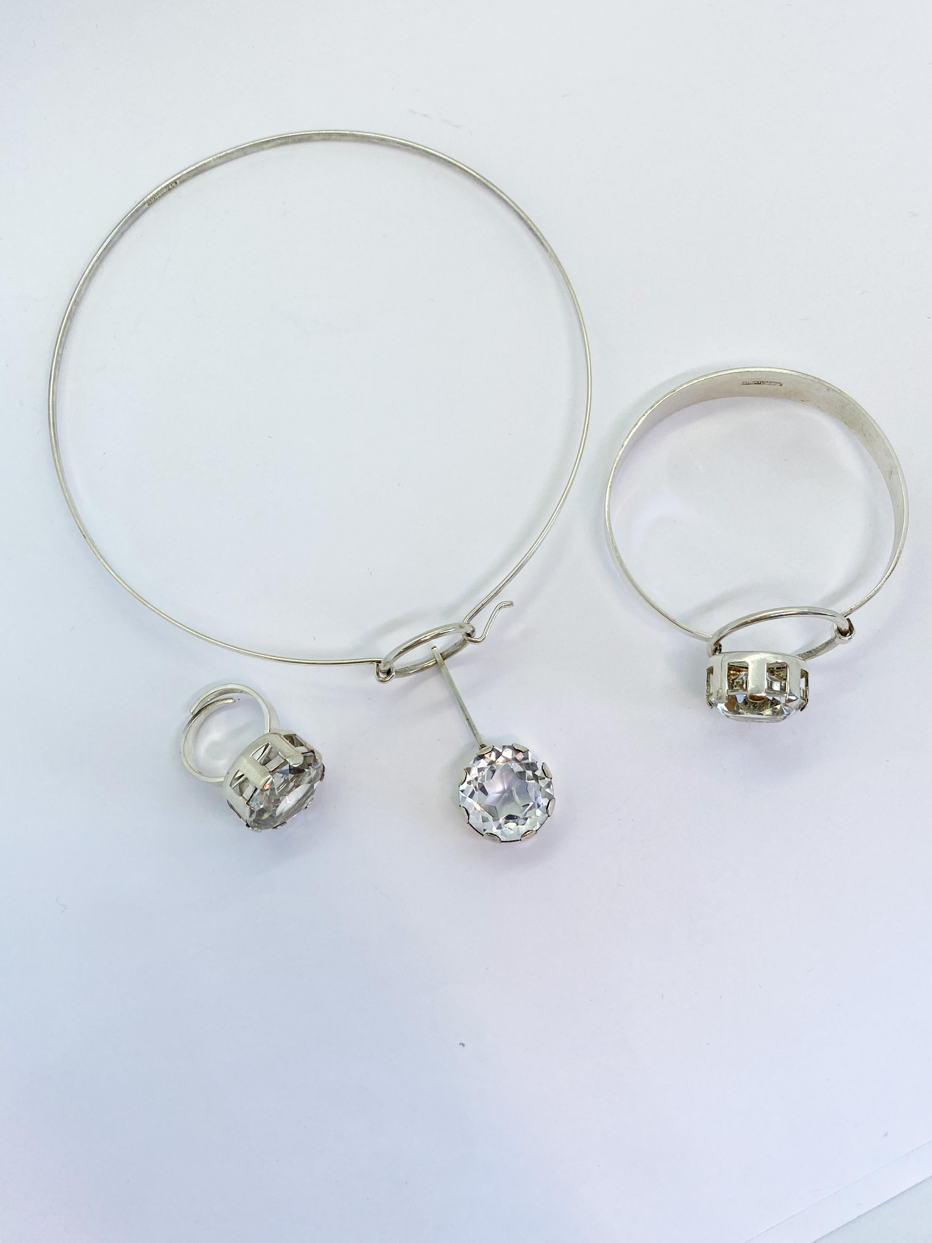 Silver 830 Set Necklace, Ring and Bracelet Finland Rock Crystal 7