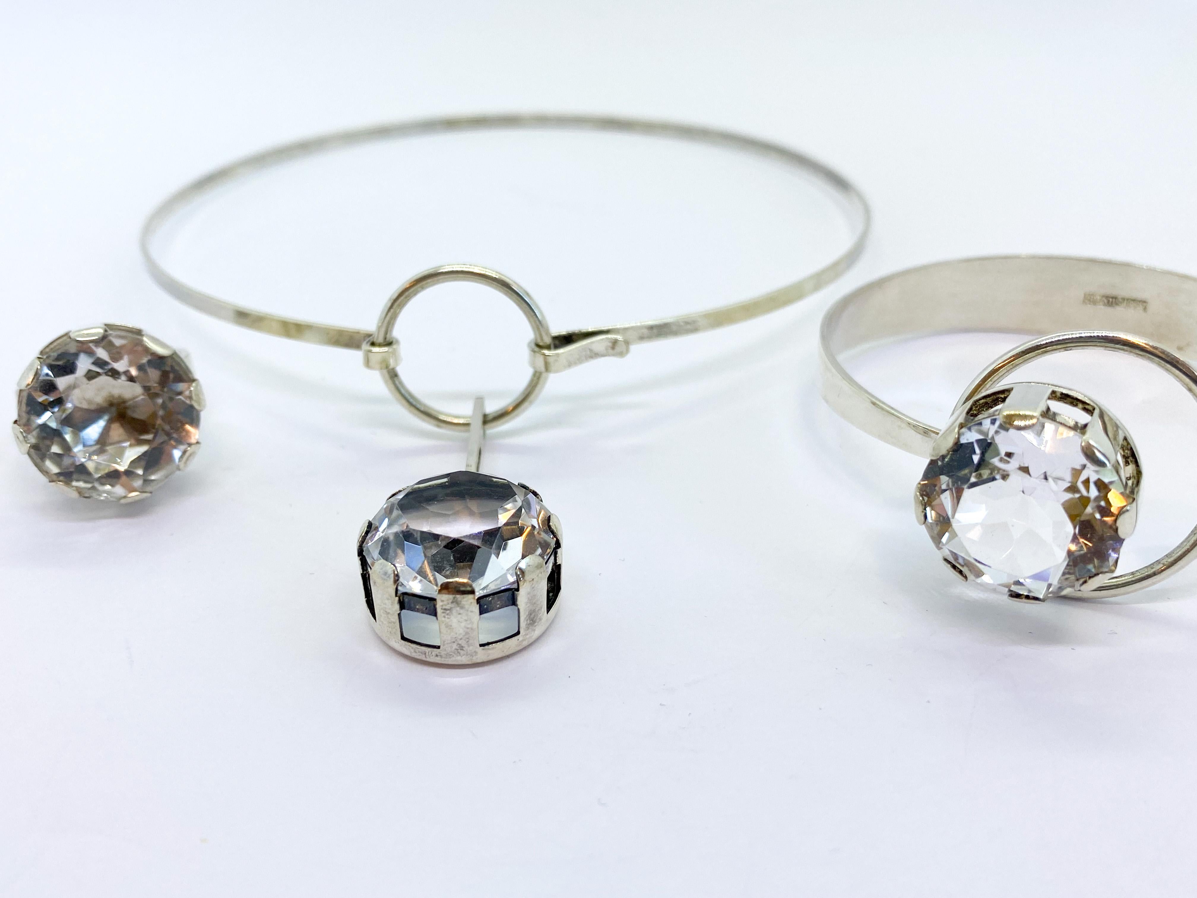 Silver 830 Set Necklace, Ring and Bracelet Finland Rock Crystal 8