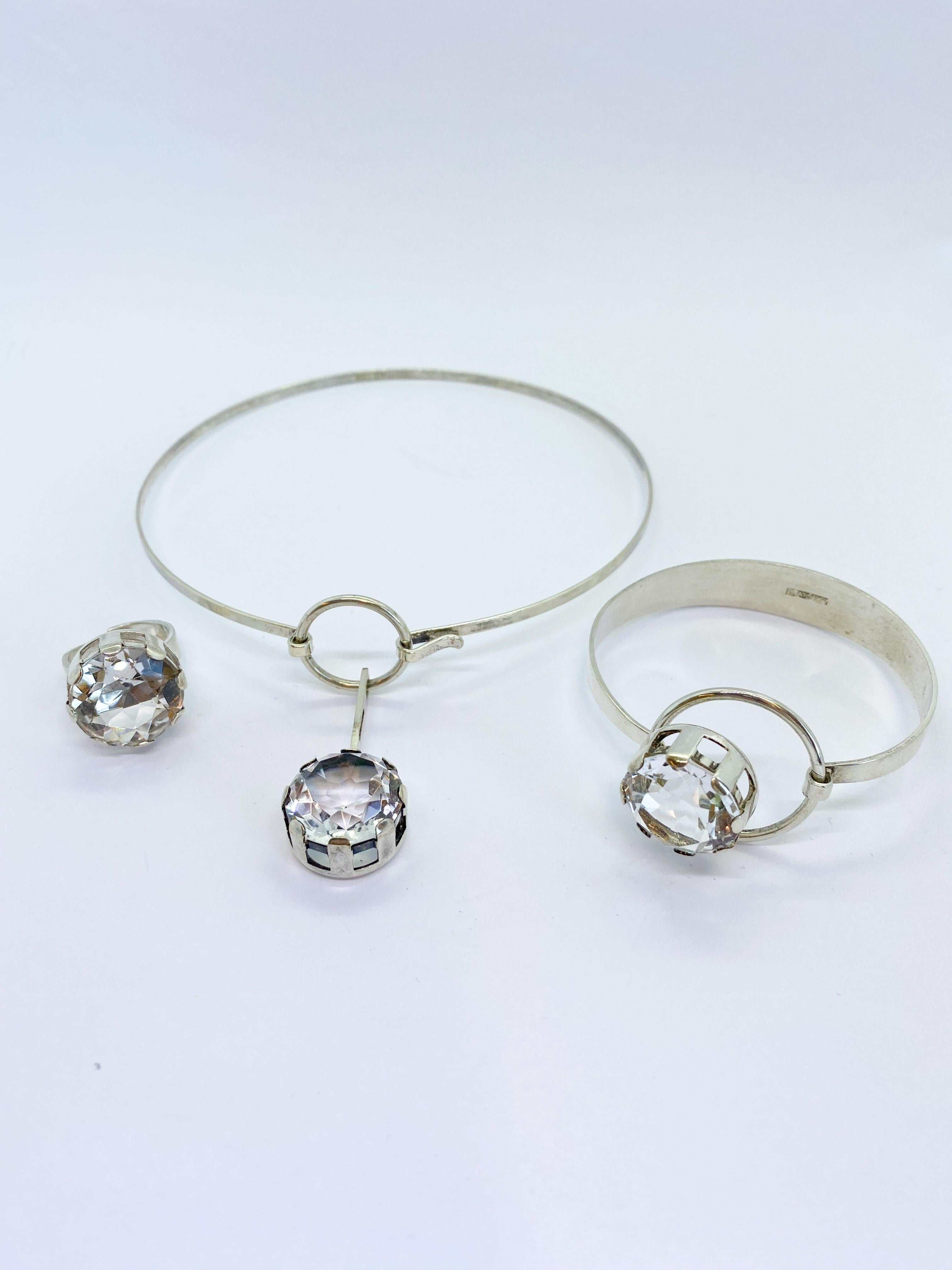 Silver 830 Set Necklace, Ring and Bracelet Finland Rock Crystal 9