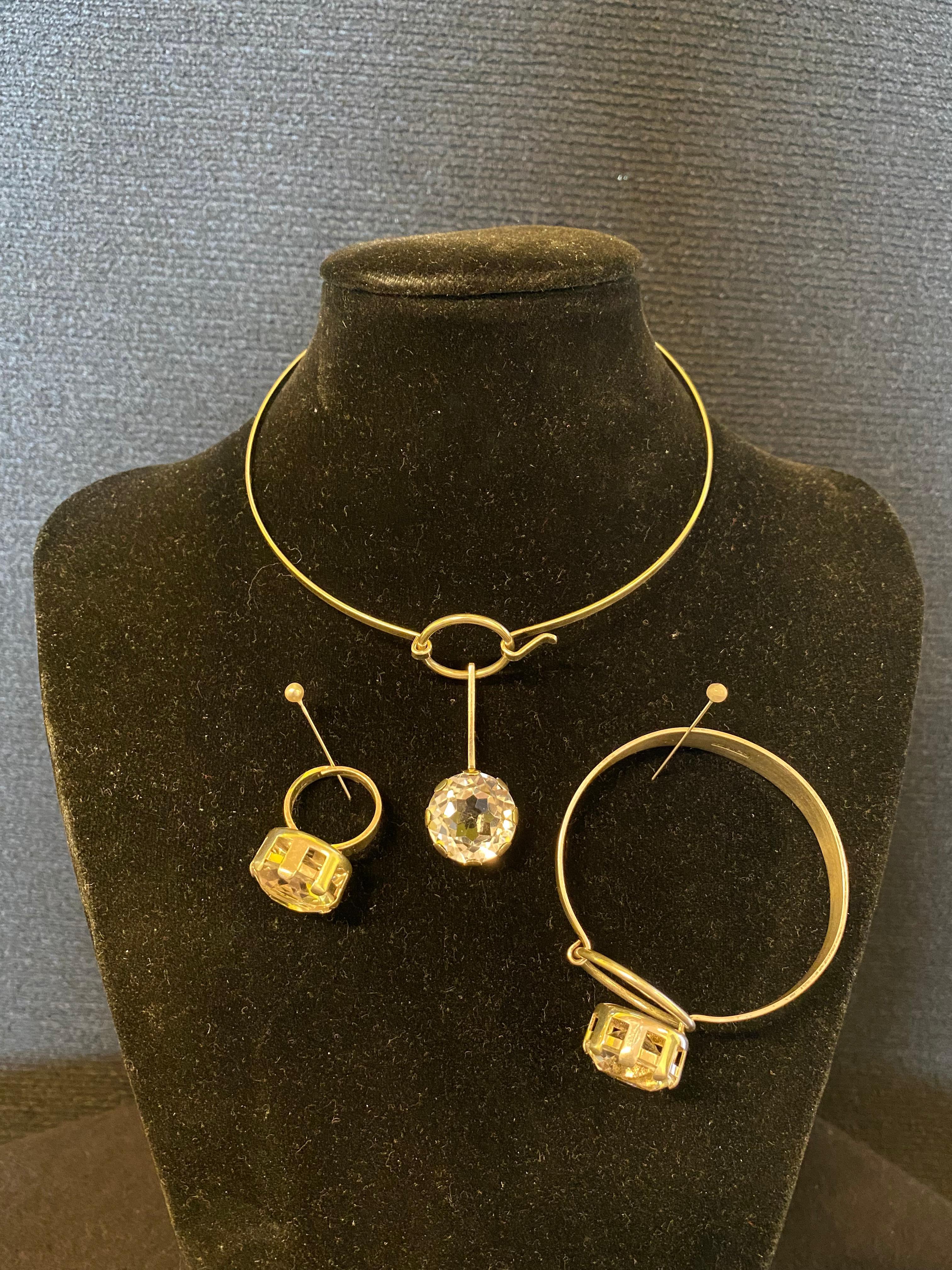 Silver 830 Set Necklace, Ring and Bracelet Finland Rock Crystal 10