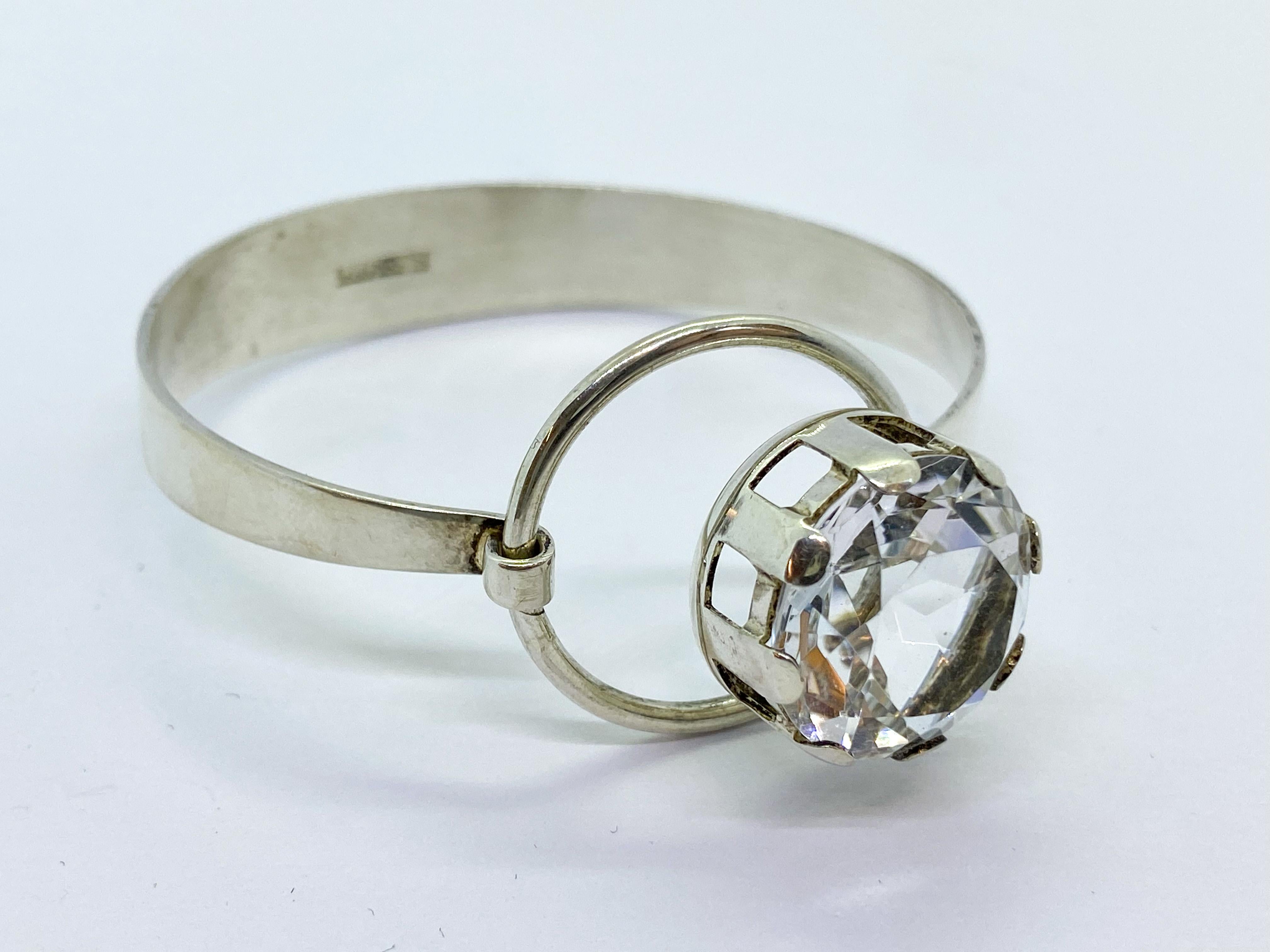 Modernist Silver 830 Set Necklace, Ring and Bracelet Finland Rock Crystal