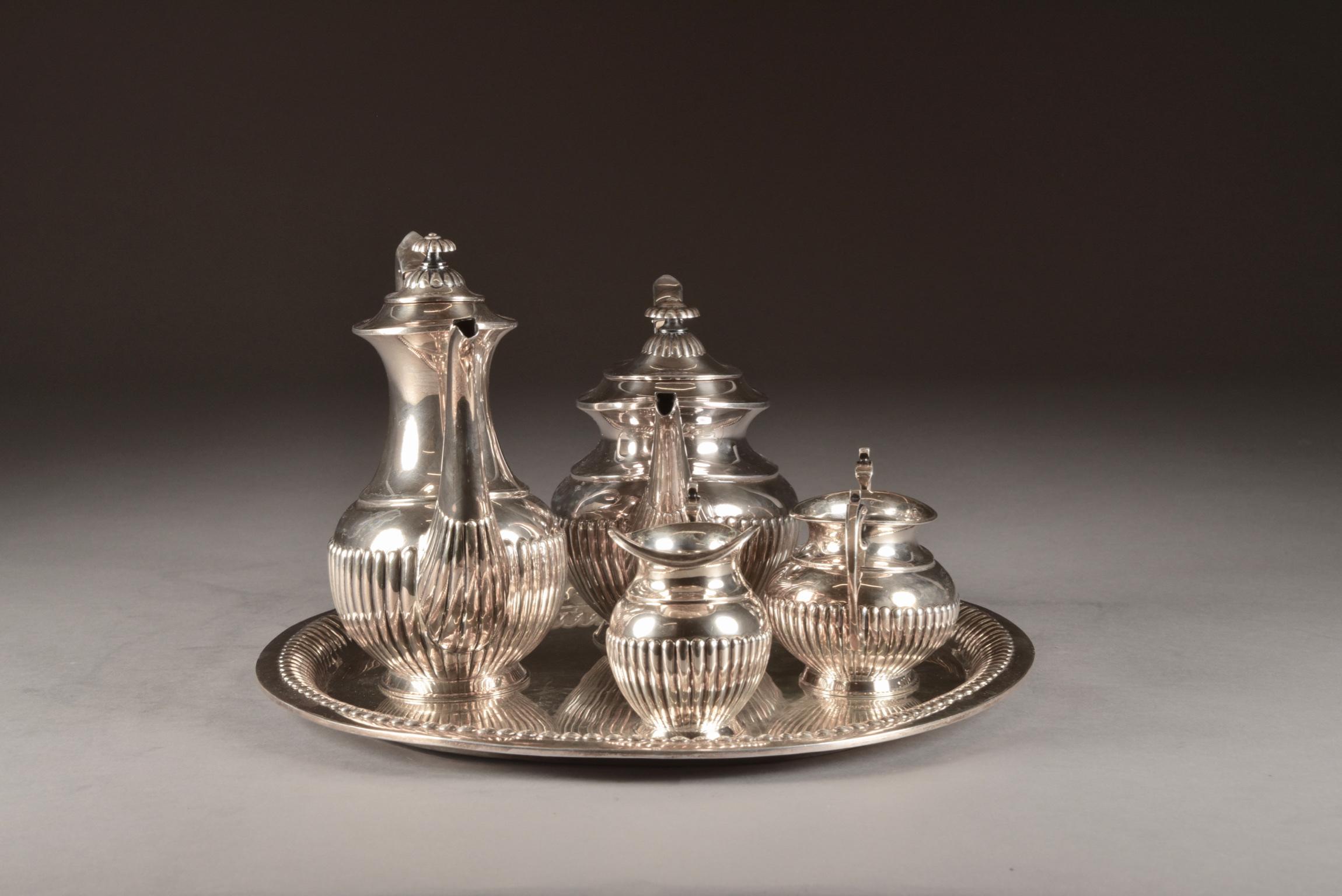 American Classical Silver '835/1000' Coffee and Tea Service Set, 5 Pieces, Netherlands, circa 2000