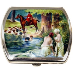 Silver 835 Erotica Cigarette Box Enamel Painted Bath of Lady Nudes, Germany 1900