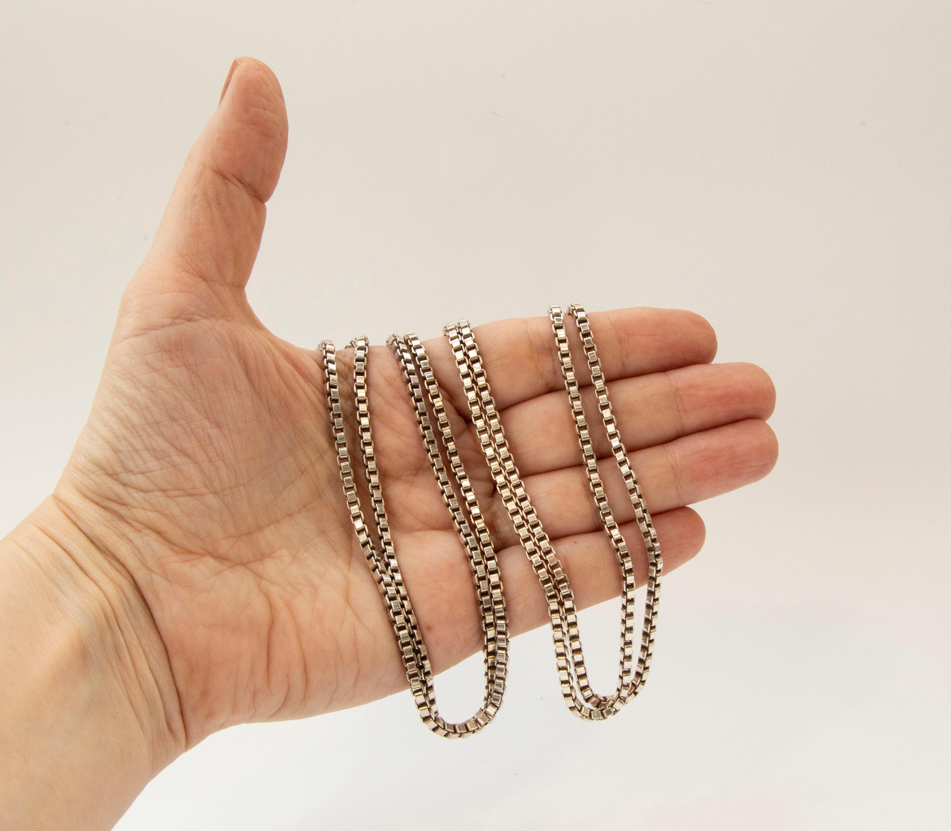 Collana a catena a scatola veneziana in argento 835, extra lunga e grossa in vendita 1