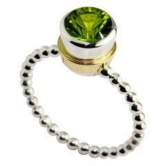 Silver 9 Karat Yellow Gold Peridot Bubble Ring