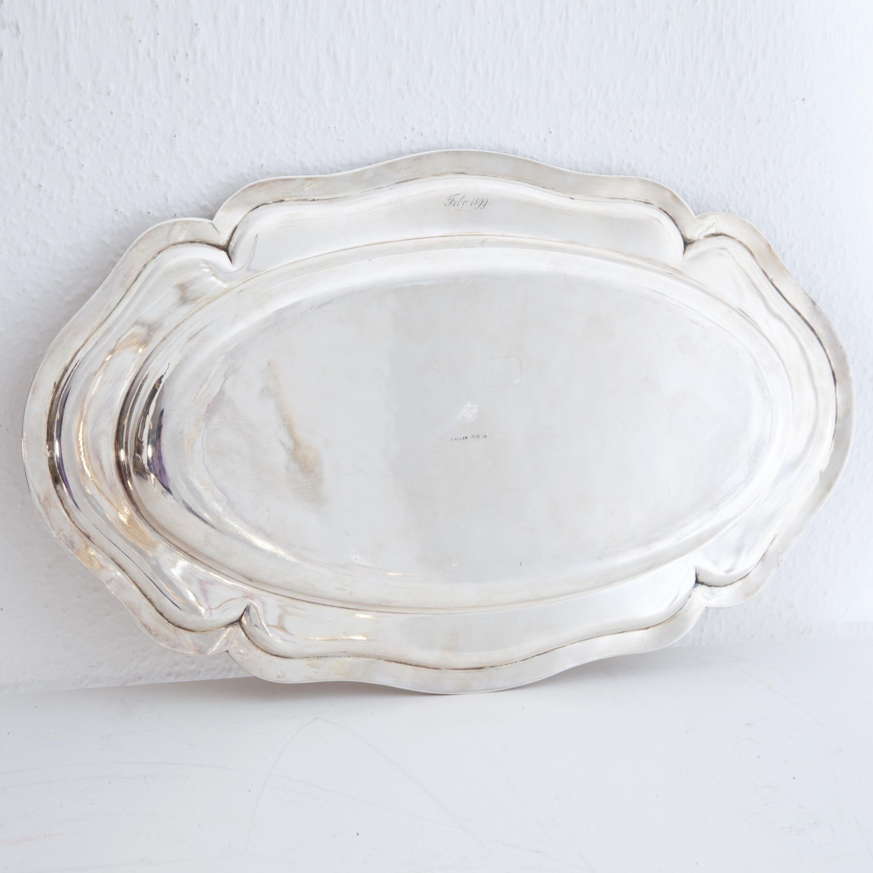 Late 19th Century Silver 900 Serving Plate, Marked F. Hiller, Germany, 1899