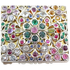 Silver 925 18 Karat Yellow Gold Plate Gem Encrusted Box, 19th Century
