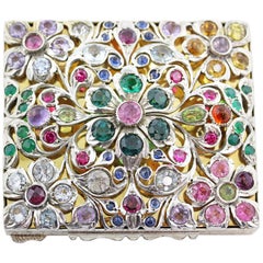 Silver 925 18 Karat Yellow Gold Plate Gem Encrusted Box, 19th Century