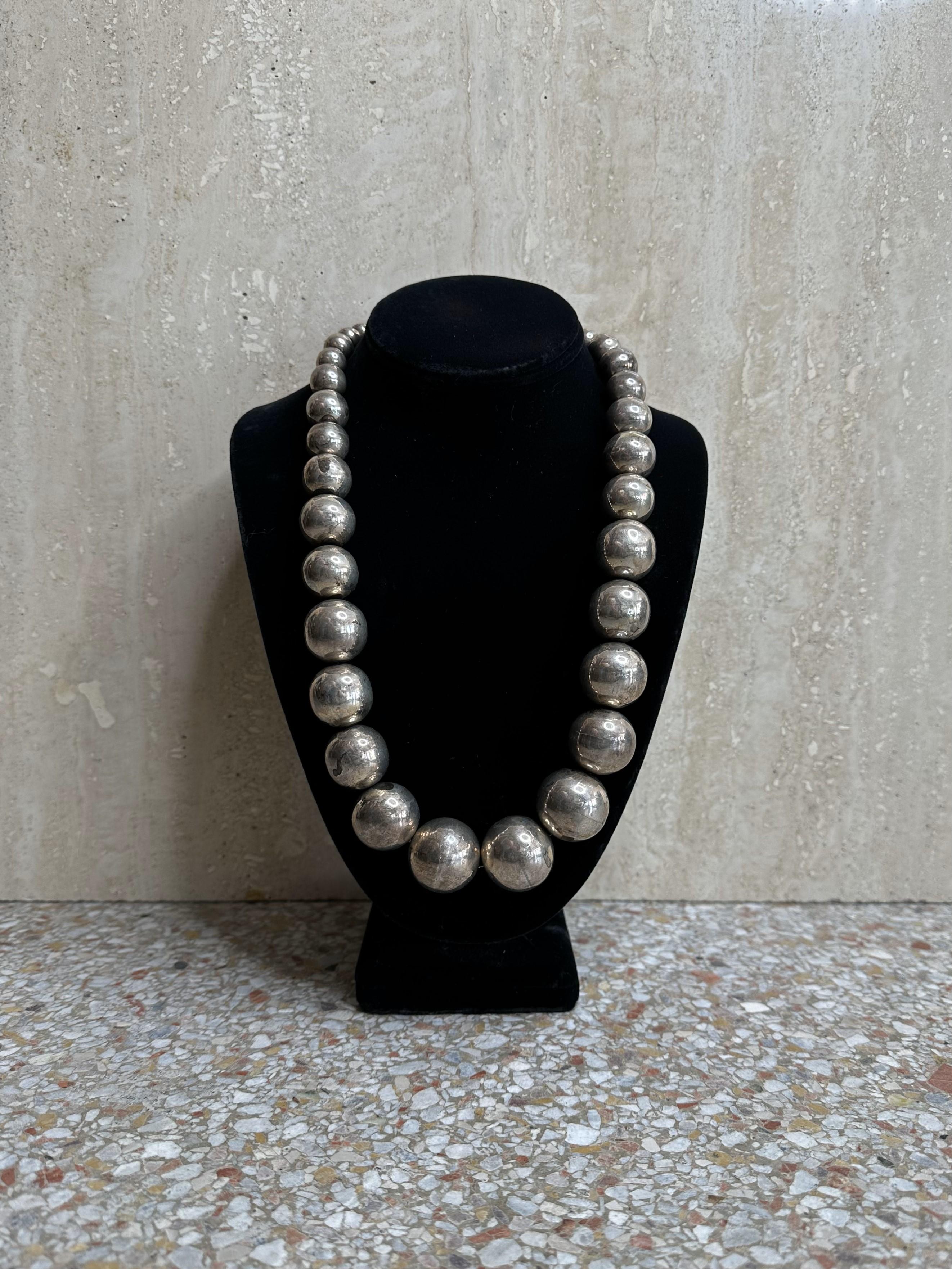 Regency Vintage Silver 925 Bead Necklace For Sale