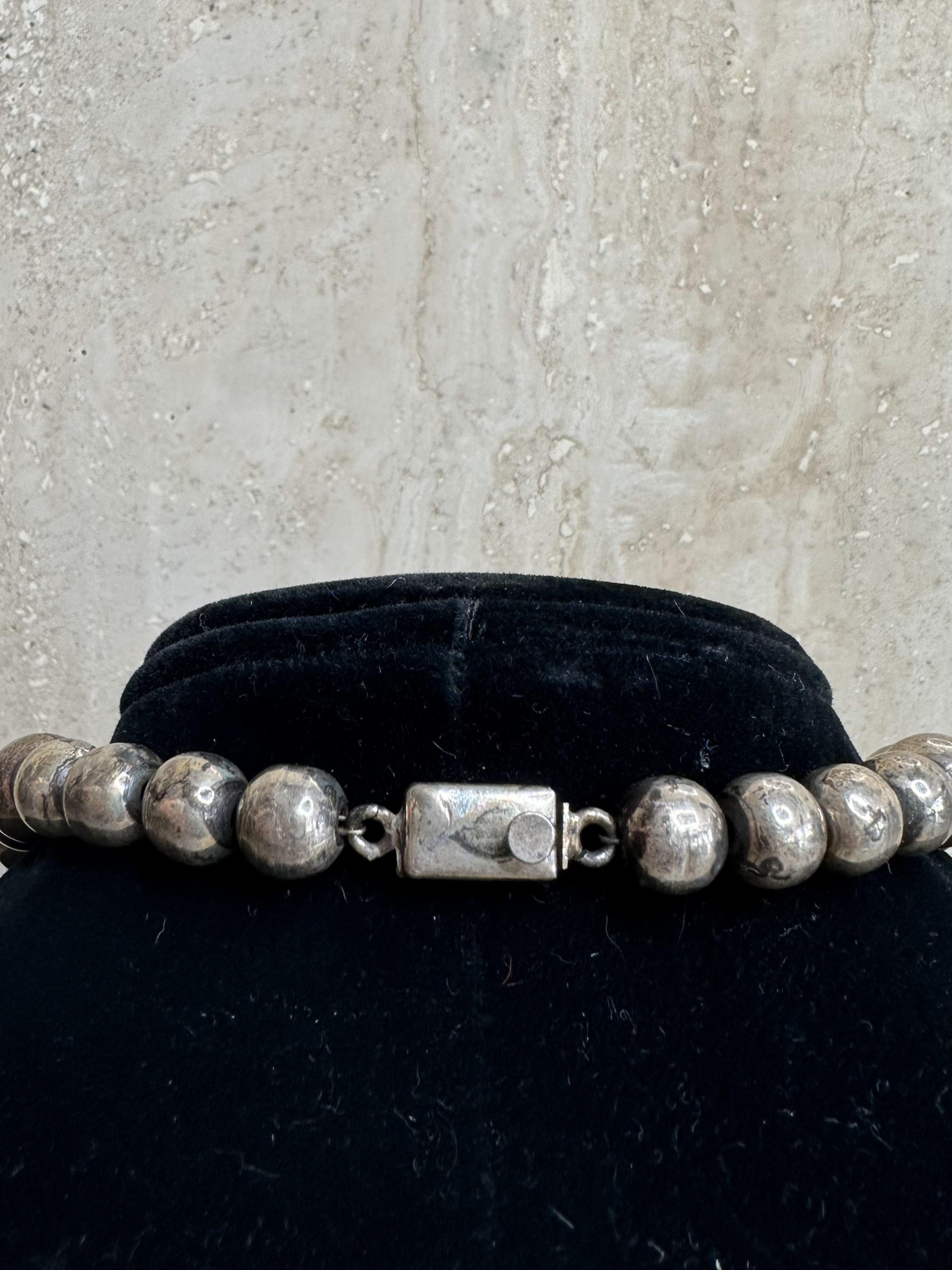 Women's or Men's Vintage Silver 925 Bead Necklace For Sale