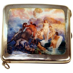 Silver 925 Cigarette Box Enamel Painting Luna and Centaur Possibly, Italy