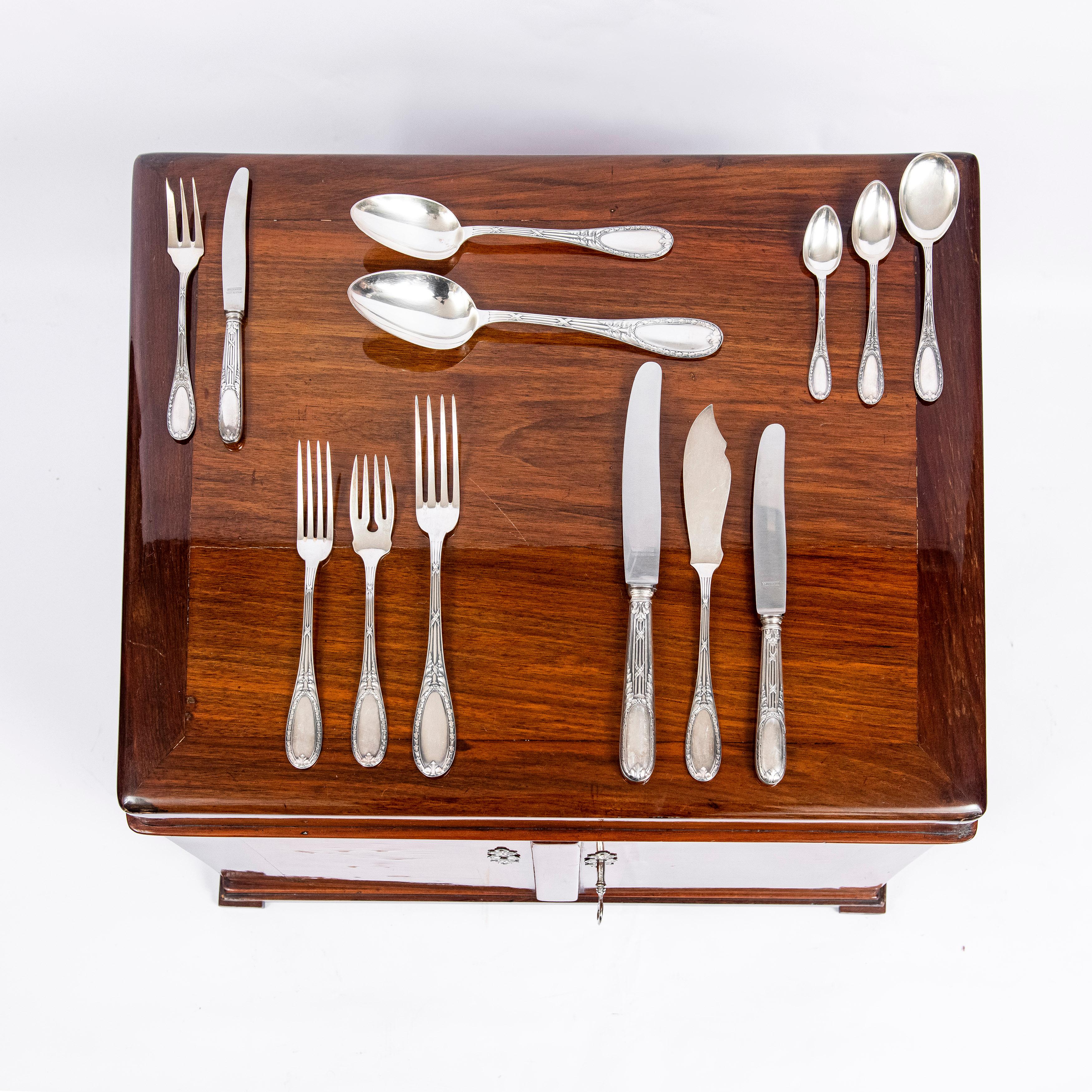 Silver 925 Cutlery Set for 12 People Signed Bruckmann Germany Late 19th Century For Sale 6