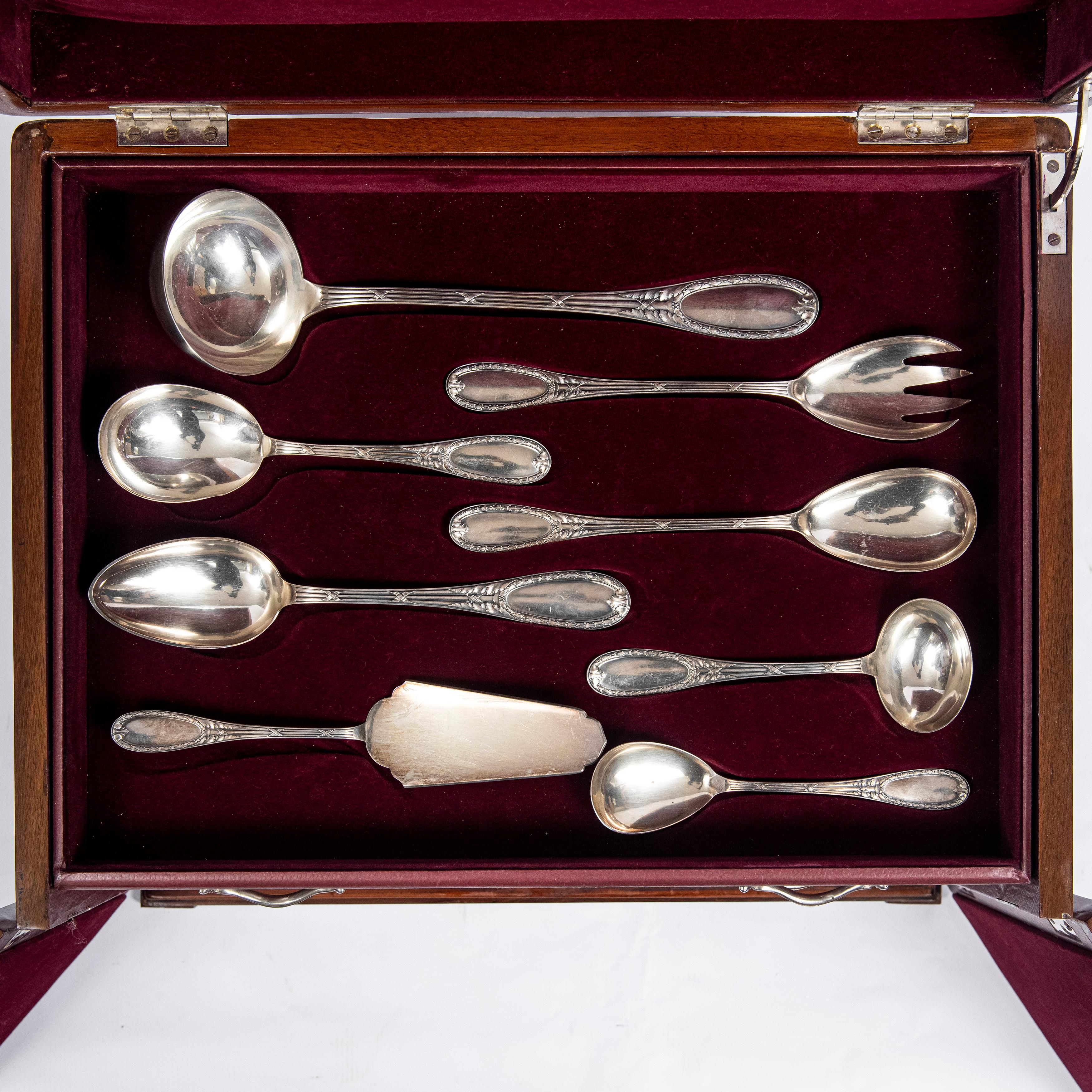 Neoclassical Silver 925 Cutlery Set for 12 People Signed Bruckmann Germany Late 19th Century For Sale