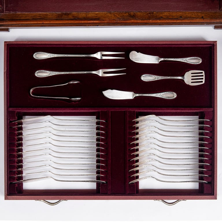 Silver 925 Cutlery Set for 12 People Signed Bruckmann Germany Late 19th Century For Sale 3