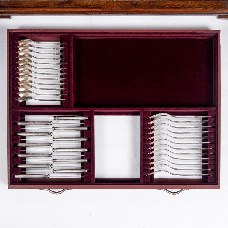 Silver 925 Cutlery Set for 12 People Signed Bruckmann Germany Late 19th Century For Sale 4