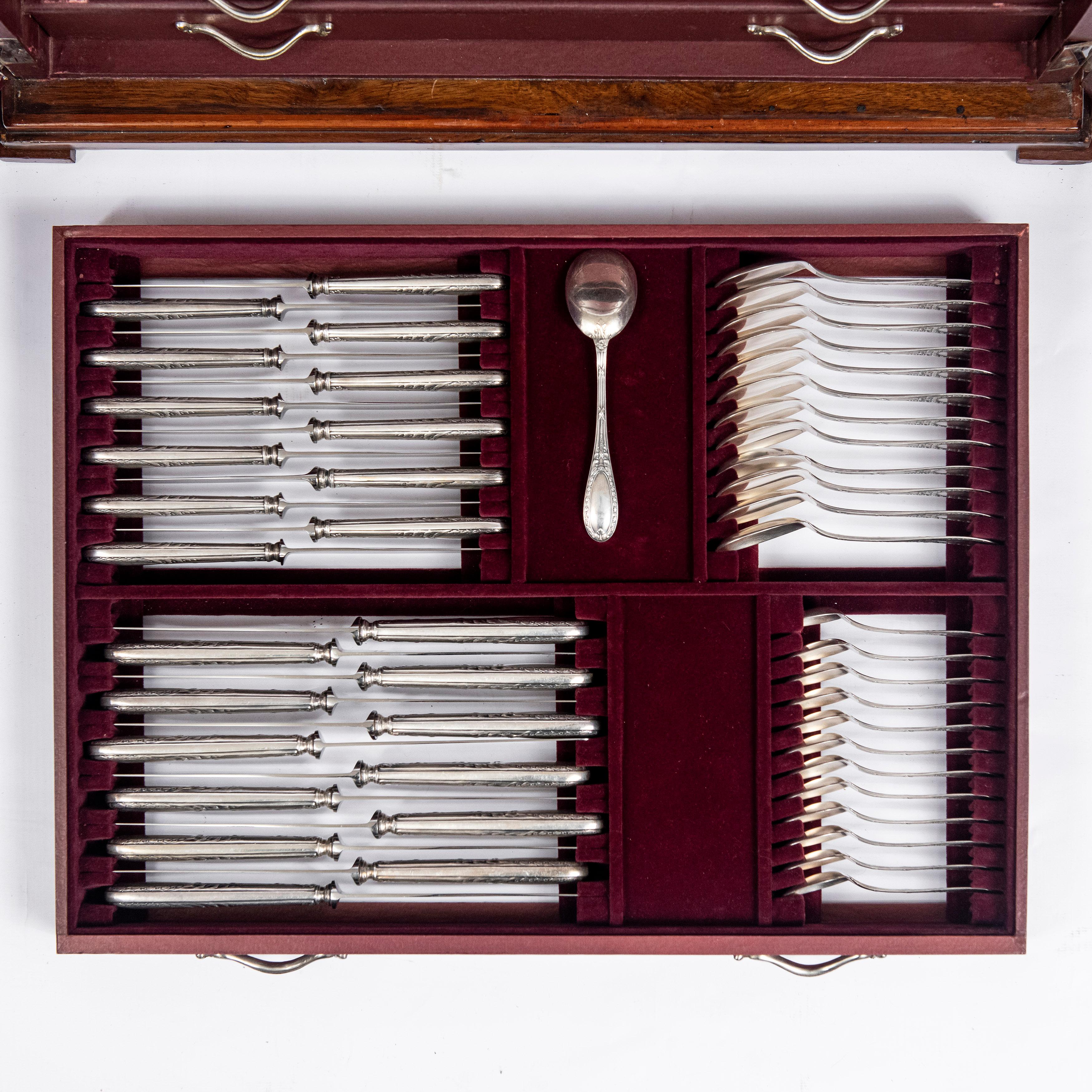 Silver 925 Cutlery Set for 12 People Signed Bruckmann Germany Late 19th Century For Sale 2