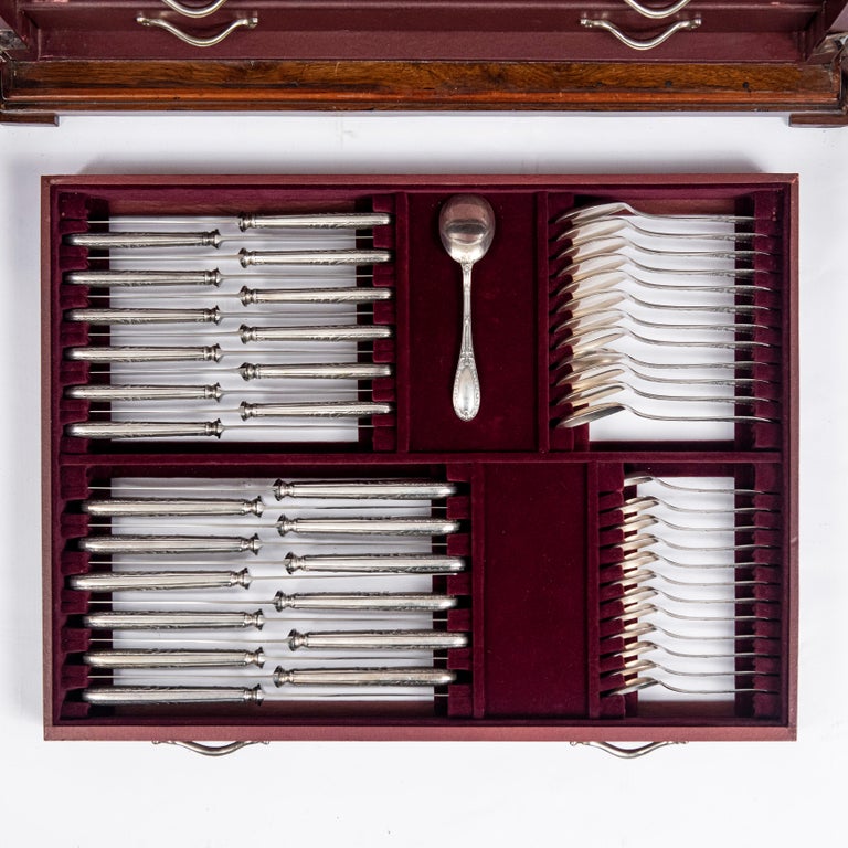 Silver 925 Cutlery Set for 12 People Signed Bruckmann Germany Late 19th Century For Sale 5