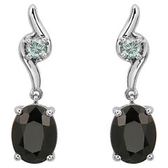 Silver 925 Gold Black Sapphire Blue Zircon Dangling Earrings