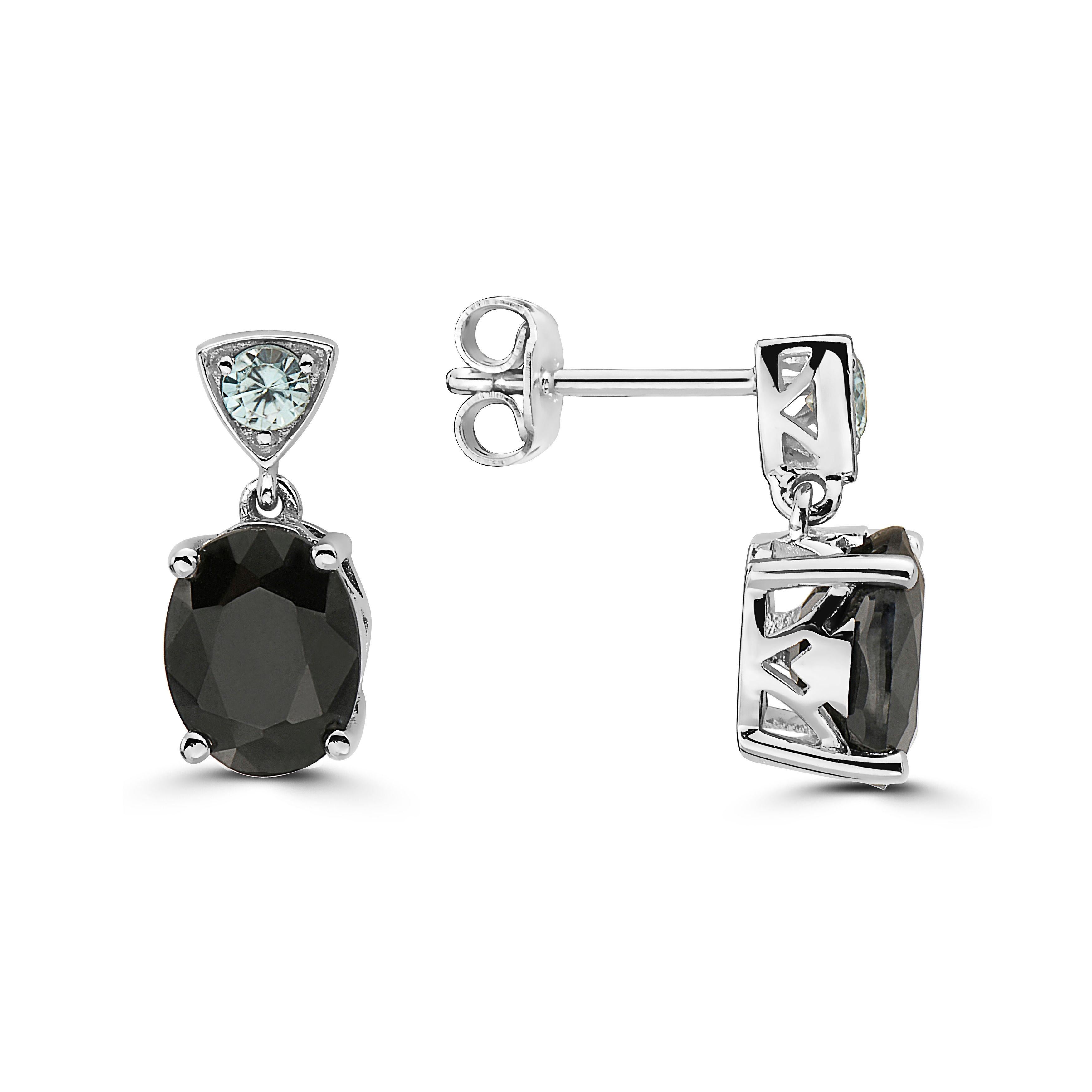 Silver 925 Gold Black Sapphire Blue Zircon Earrings In New Condition For Sale In Great Neck, NY