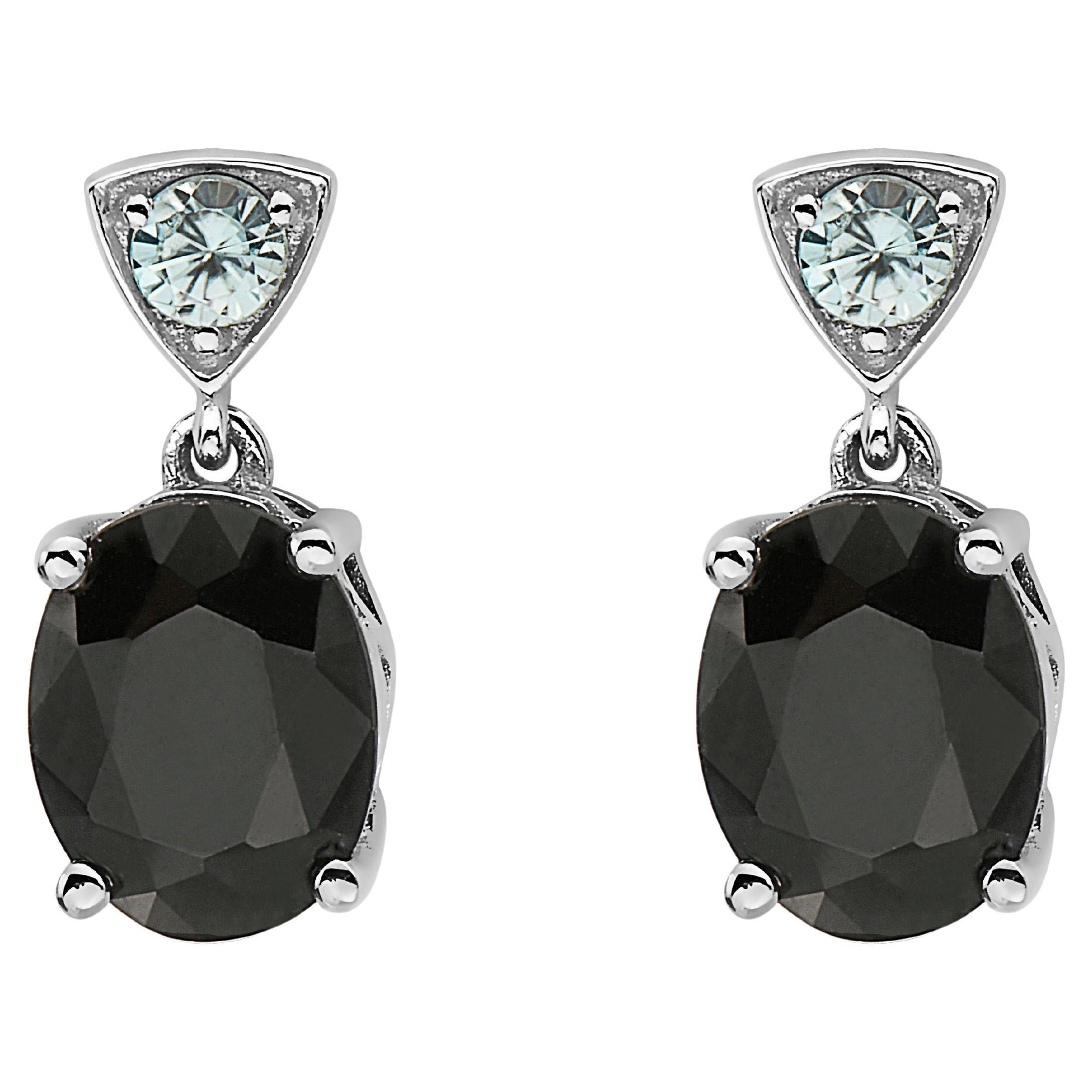 Silver 925 Gold Black Sapphire Blue Zircon Earrings For Sale