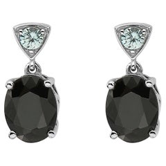 Boucles d'oreilles en argent et or 925 avec saphir noir et zircon bleu