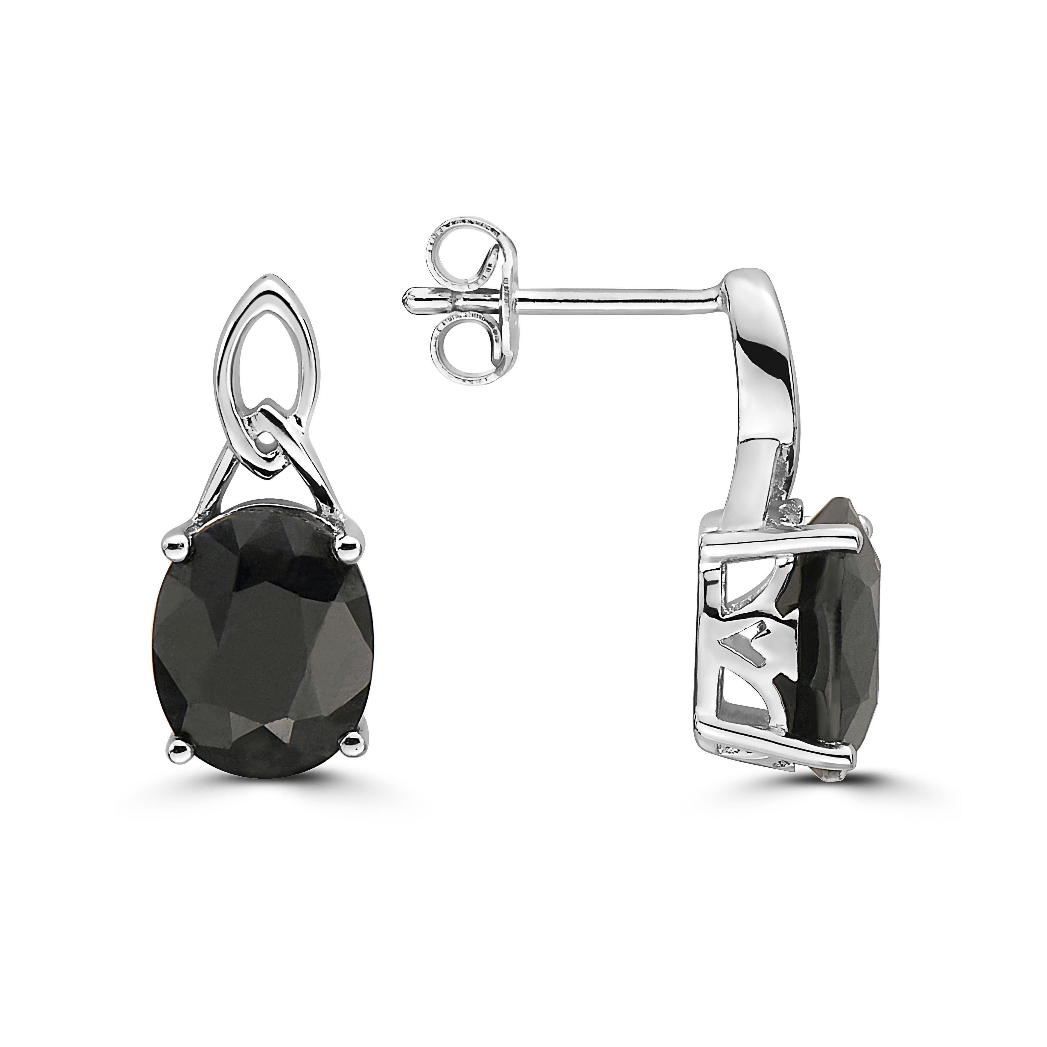 Silver 925 Gold Black Sapphire Earrings In New Condition For Sale In Great Neck, NY