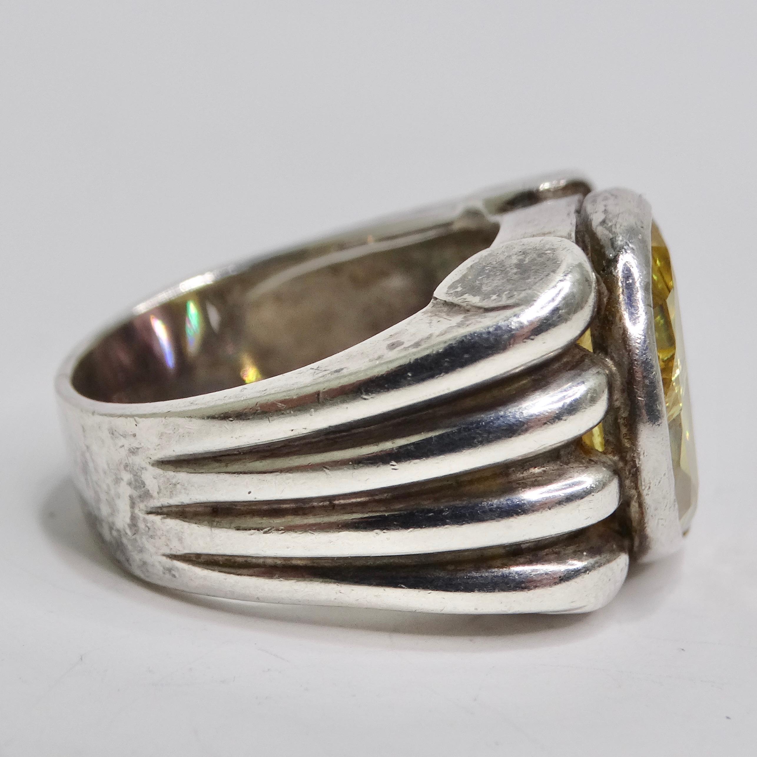 Silver 925 Pink and Yellow Quartz Ring Circa 1960 For Sale 2