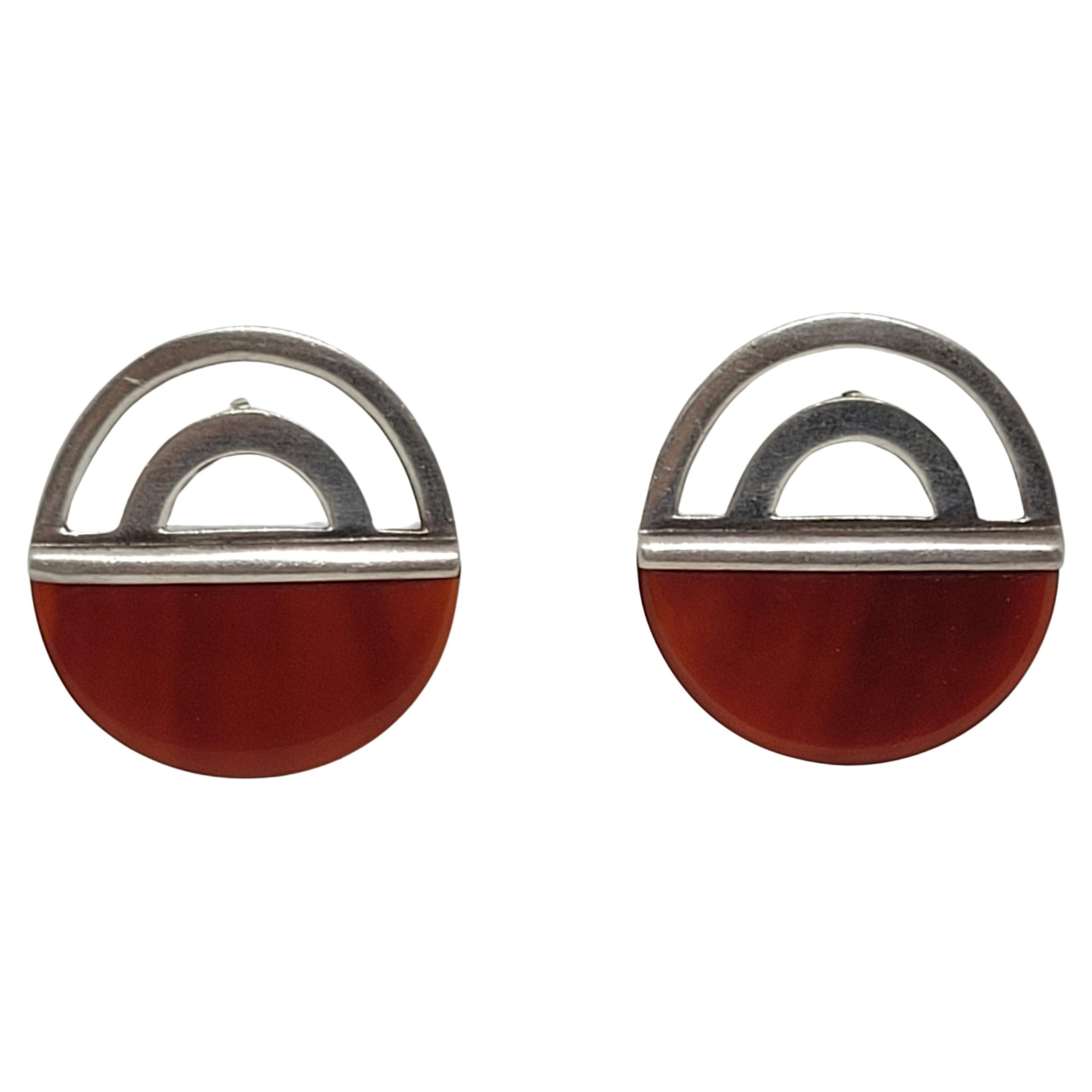 Silver 925 Red Stone Friction Post Earrings Round Modern Design 32mm  12 Gr