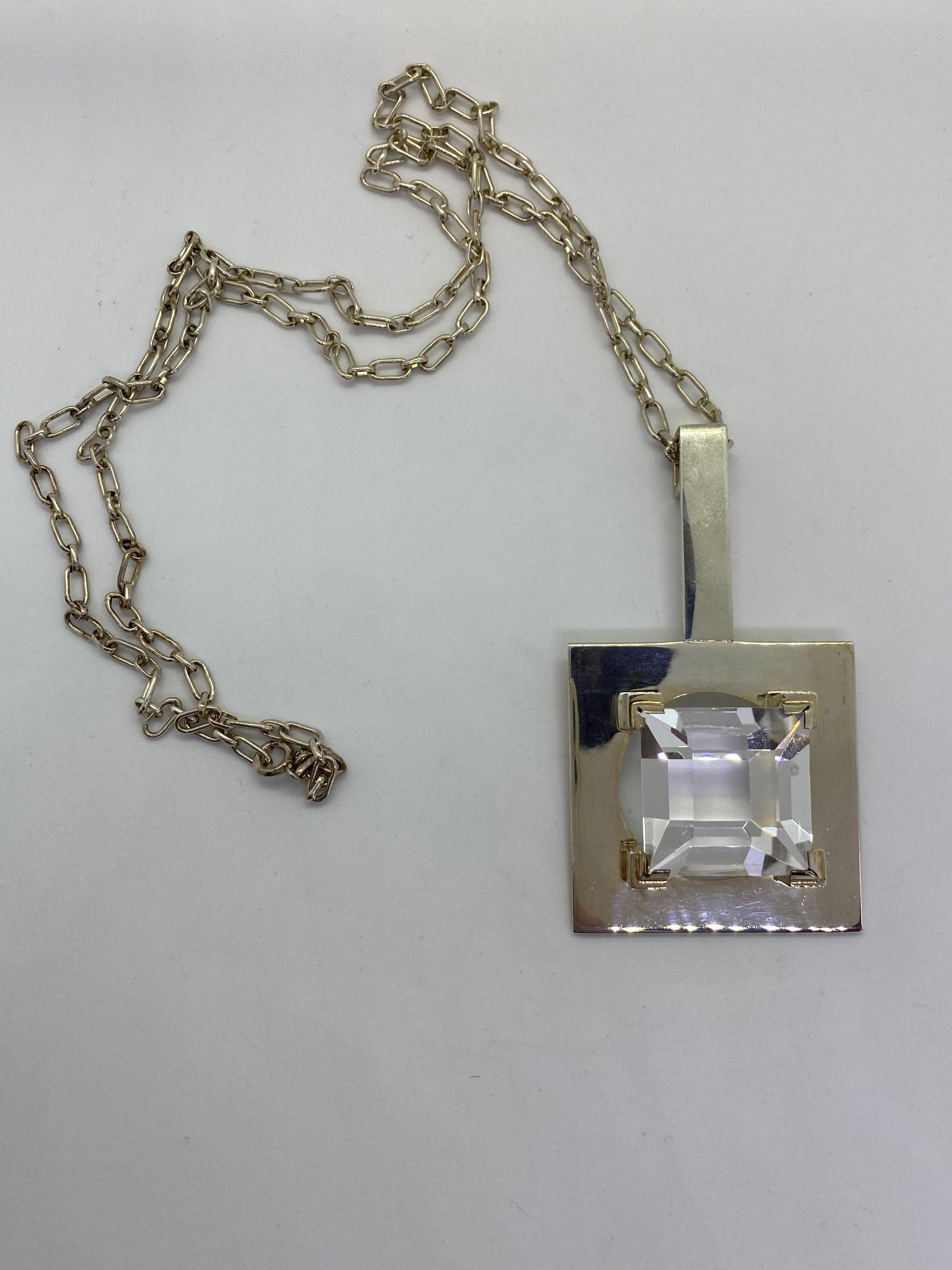 Silver 925 Rock Crystal Finland Mirjam Salminen Kaunis Koru Necklace For Sale 2