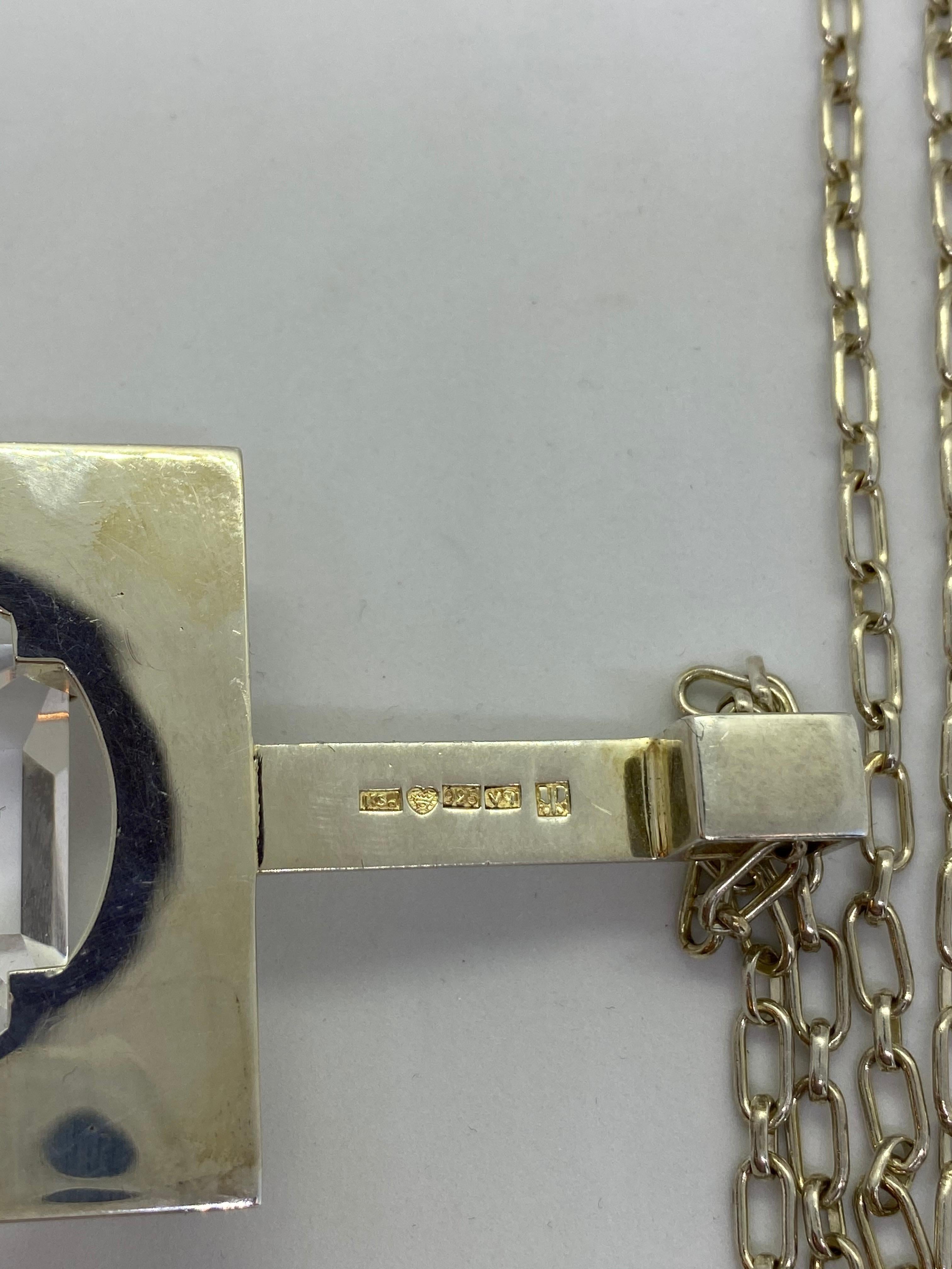 A Silver 925 Rock Crystal Finland Mirjam Salminen Kaunis Koru Necklace Unisexe en vente