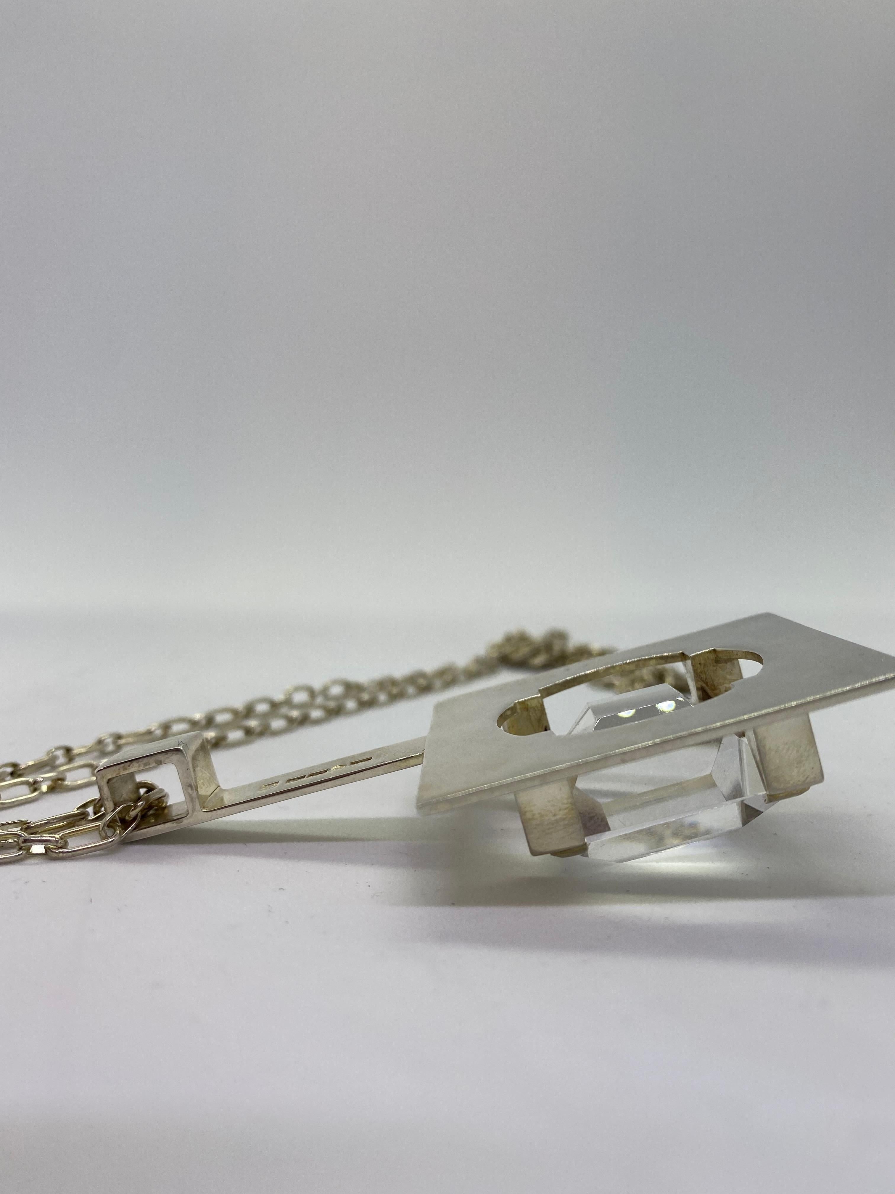 A Silver 925 Rock Crystal Finland Mirjam Salminen Kaunis Koru Necklace en vente 1