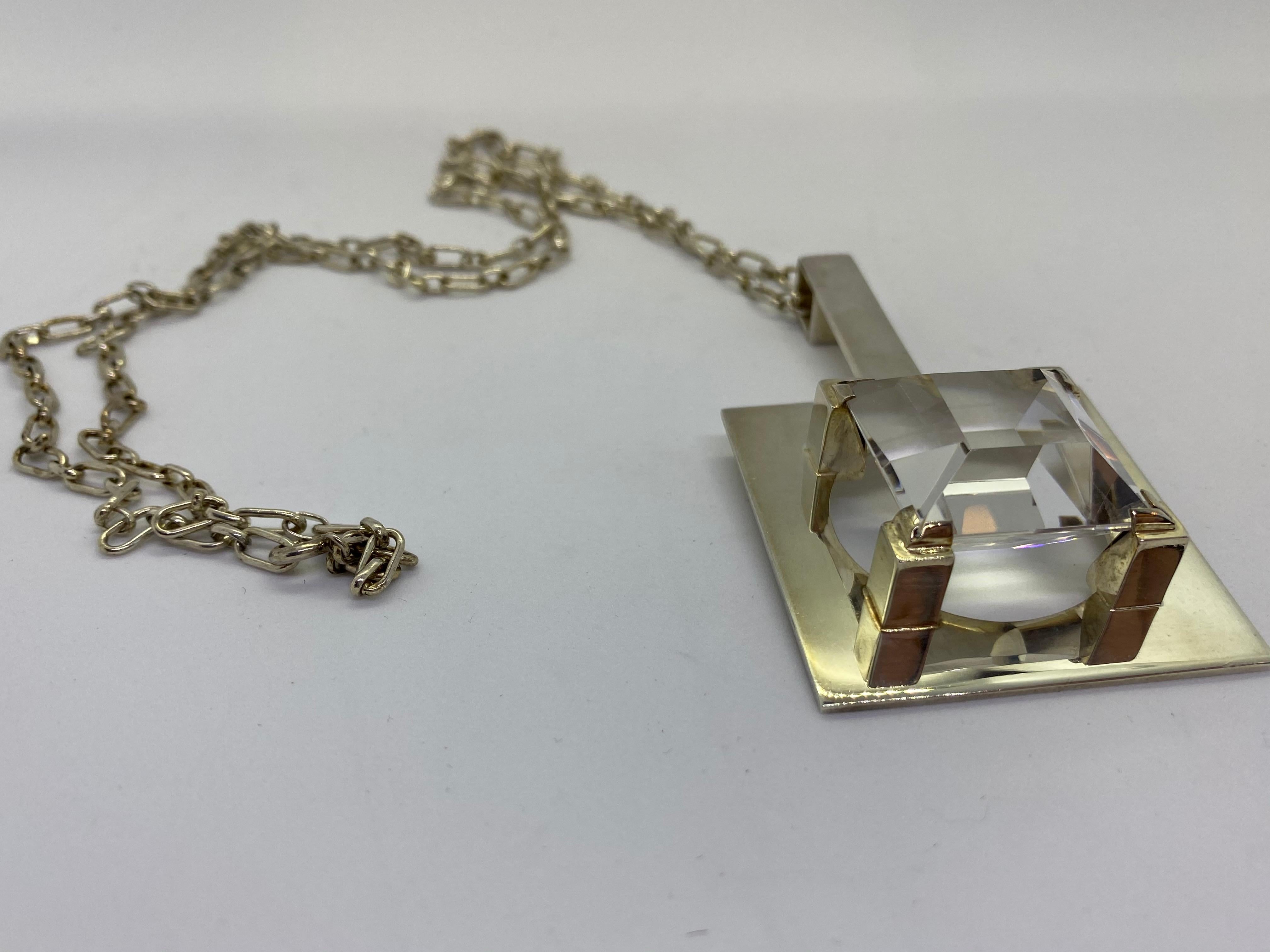 A Silver 925 Rock Crystal Finland Mirjam Salminen Kaunis Koru Necklace en vente 4