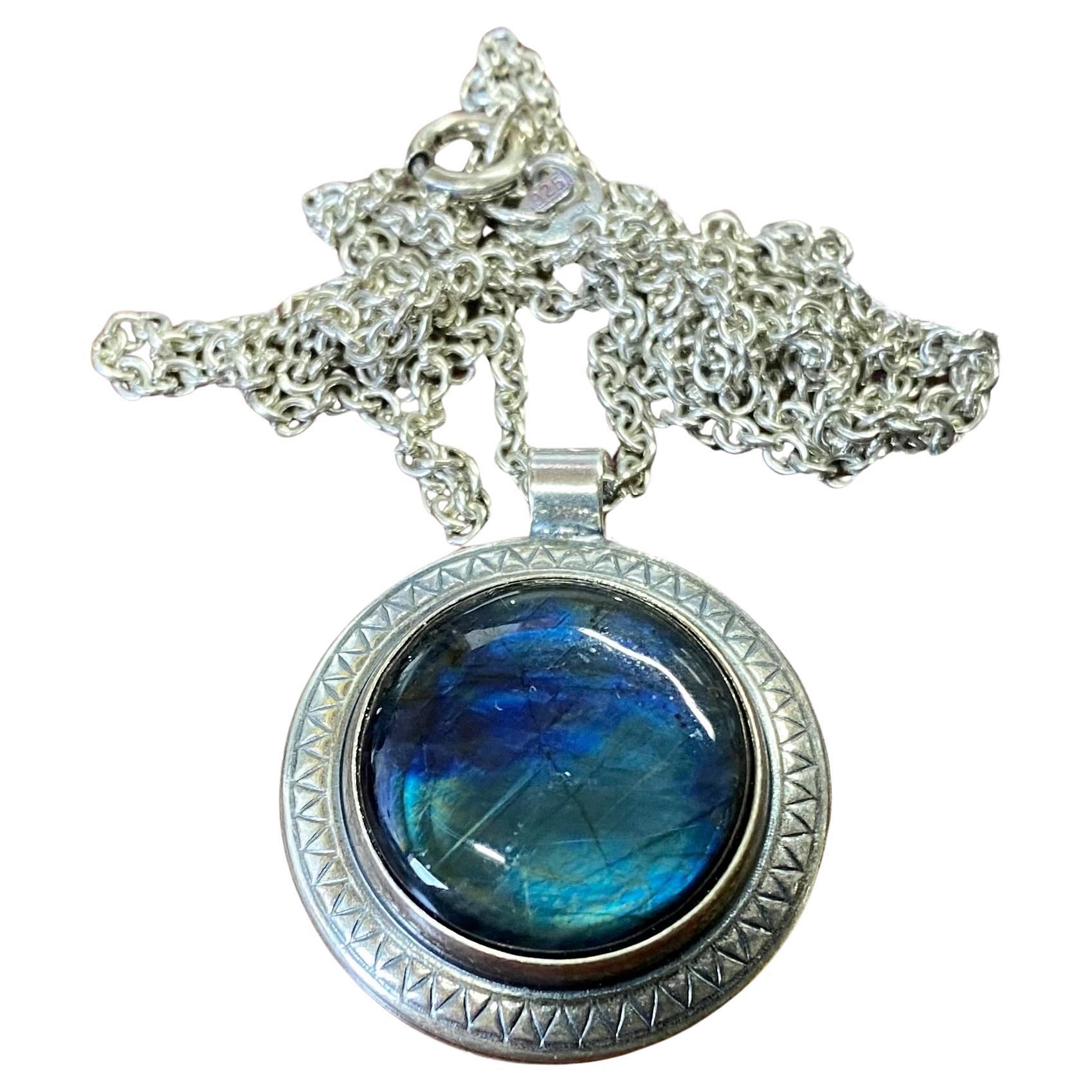 Silver 925H Spectrolite Necklace Finland Kalevala Jewelry. For Sale