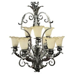 Silver Acanthus Leaf Chandelier with Frosted Glass Shades