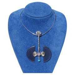 Silver, Acrylic, Rock Crystal, Amethyst and turquoise Necklace, 1980s