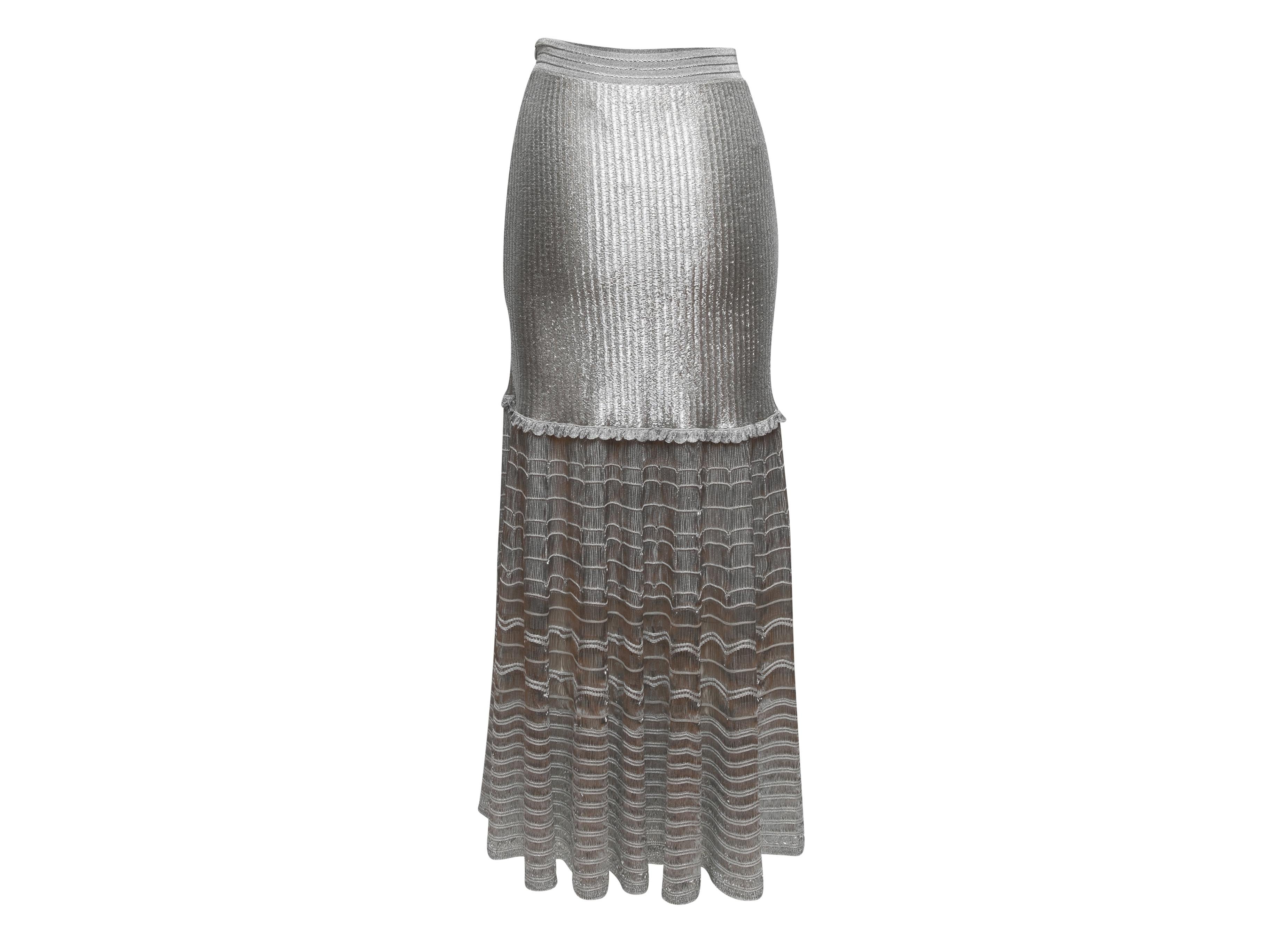 Silver metallic knit maxi skirt by Alexander McQueen. Stretch waist. 26